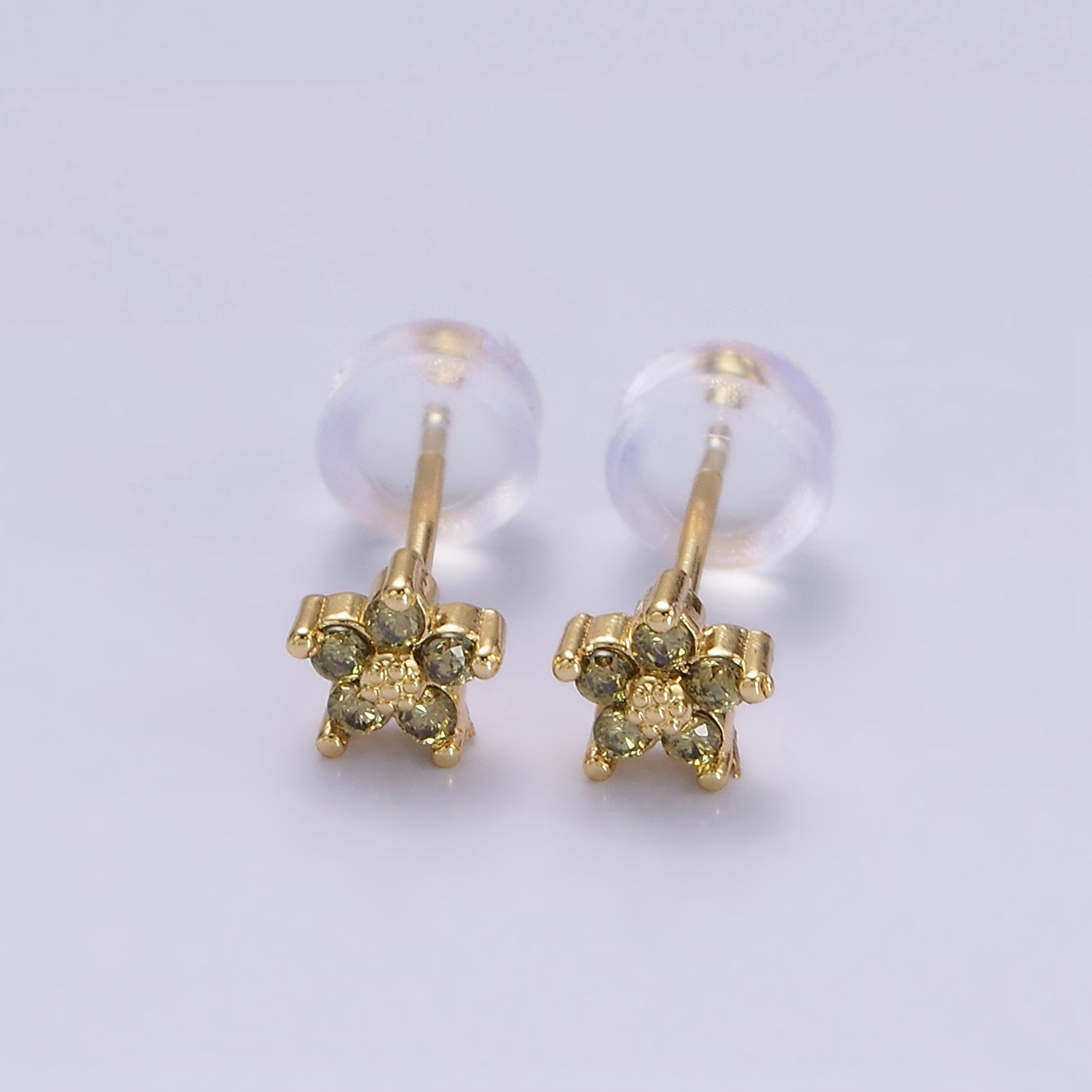 14K Gold Filled 5mm Mini Cubic Zirconia CZ Flower Stud Earrings | AE674 - AE683 - DLUXCA