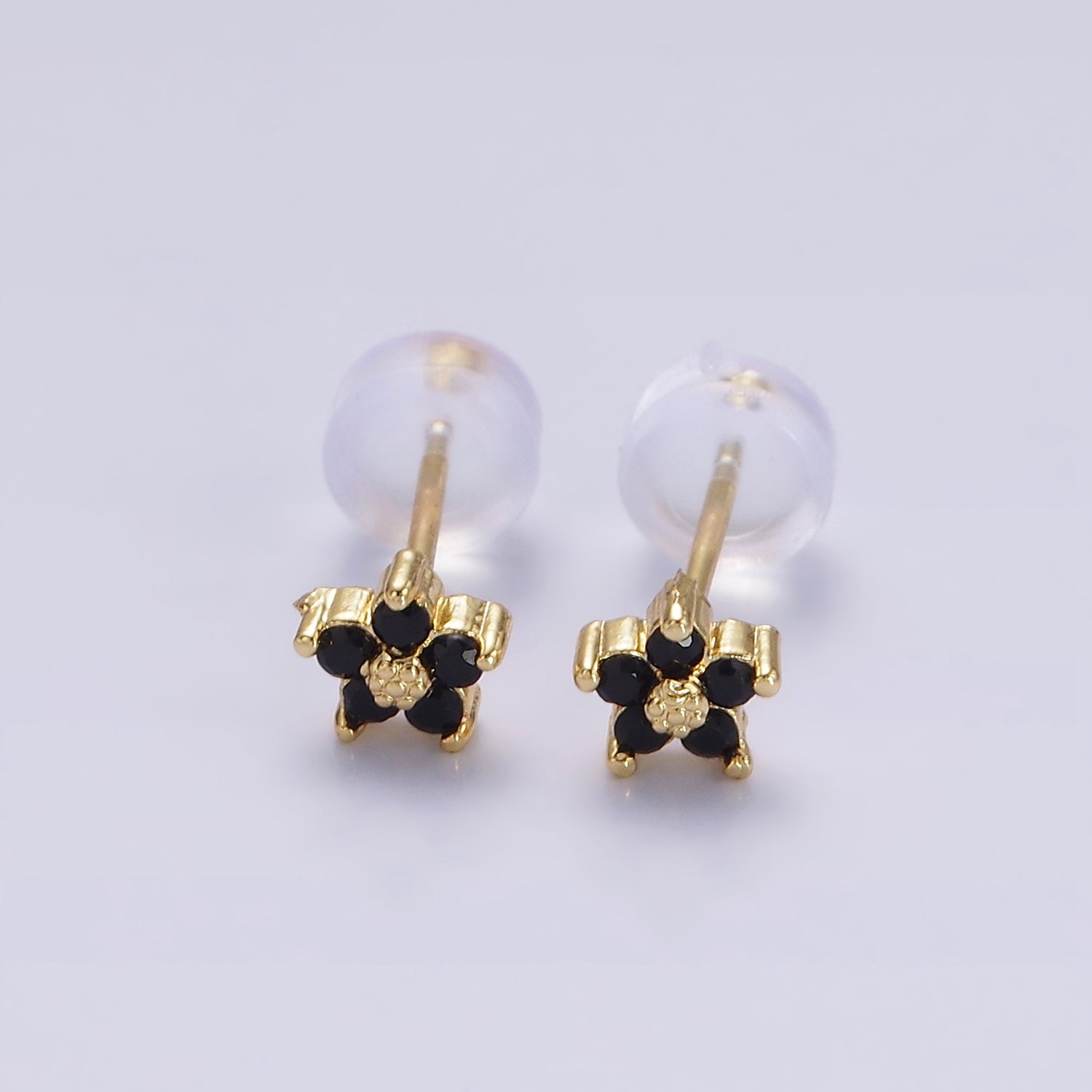 14K Gold Filled 5mm Mini Cubic Zirconia CZ Flower Stud Earrings | AE674 - AE683 - DLUXCA