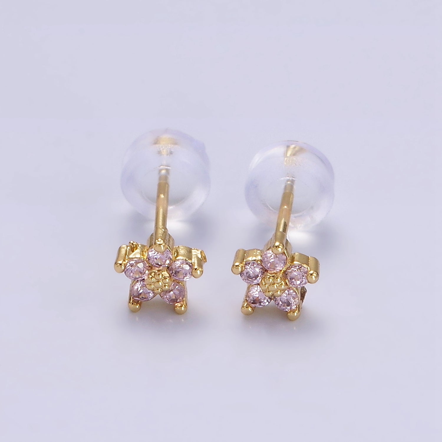 14K Gold Filled 5mm Mini Cubic Zirconia CZ Flower Stud Earrings | AE674 - AE683 - DLUXCA