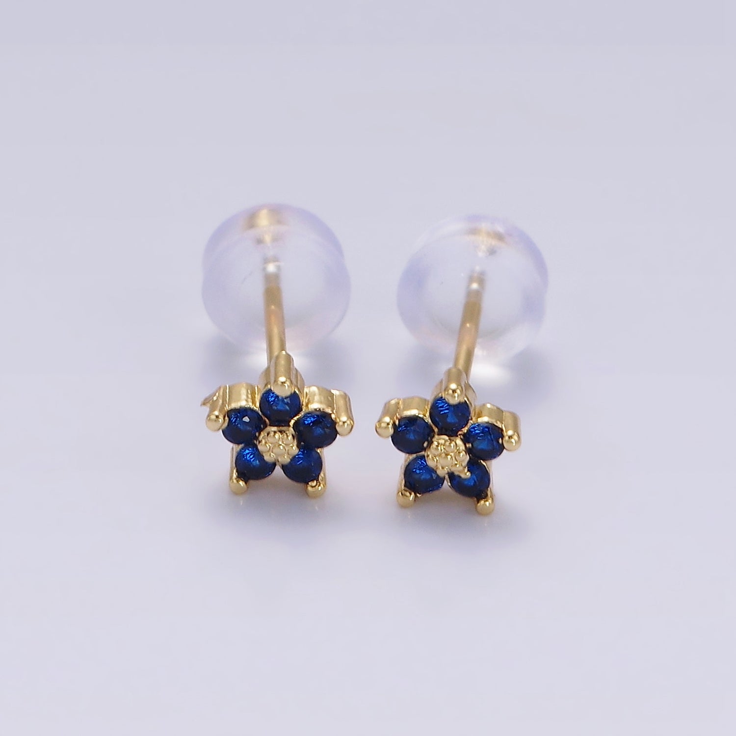 14K Gold Filled 5mm Mini Cubic Zirconia CZ Flower Stud Earrings | AE674 - AE683 - DLUXCA