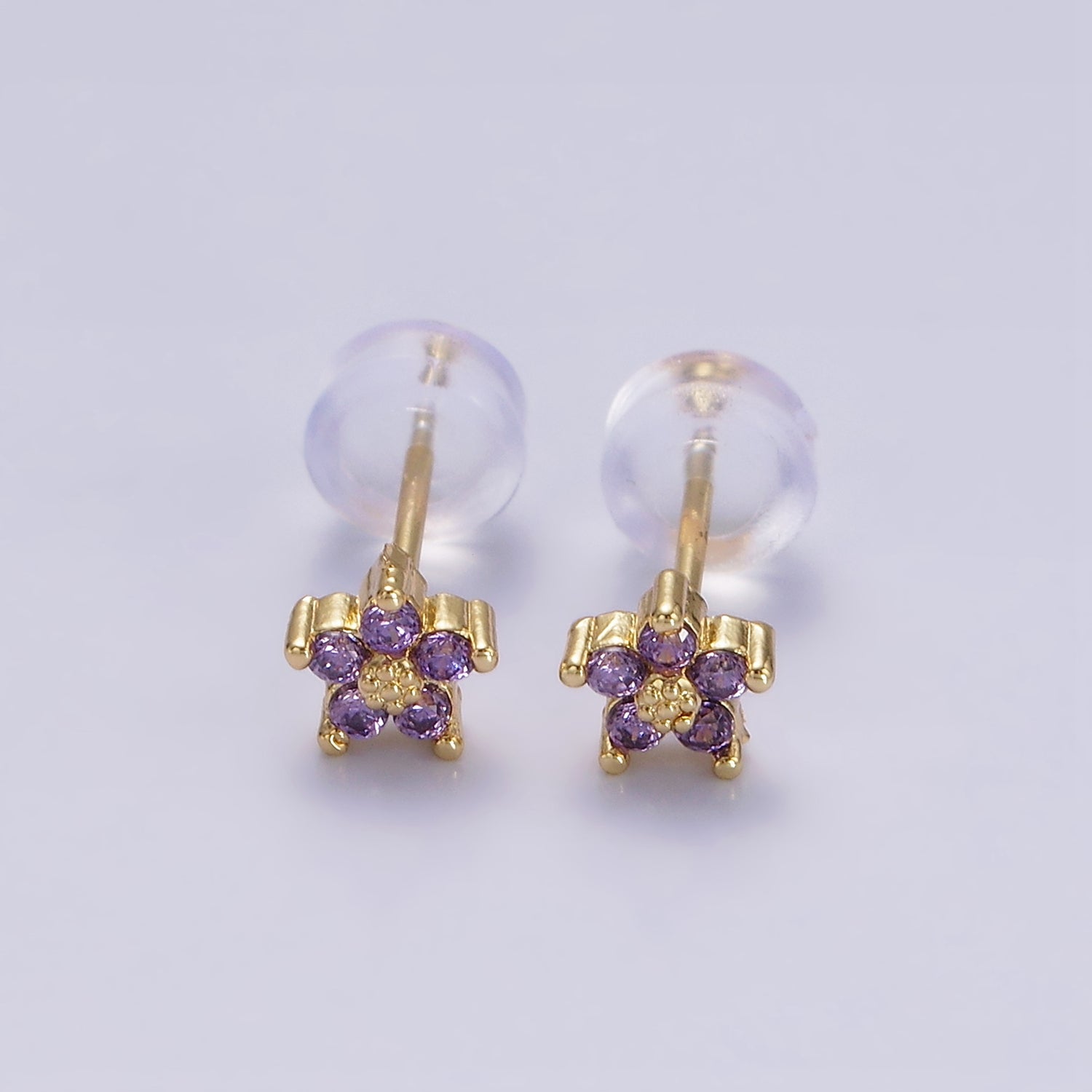 14K Gold Filled 5mm Mini Cubic Zirconia CZ Flower Stud Earrings | AE674 - AE683 - DLUXCA