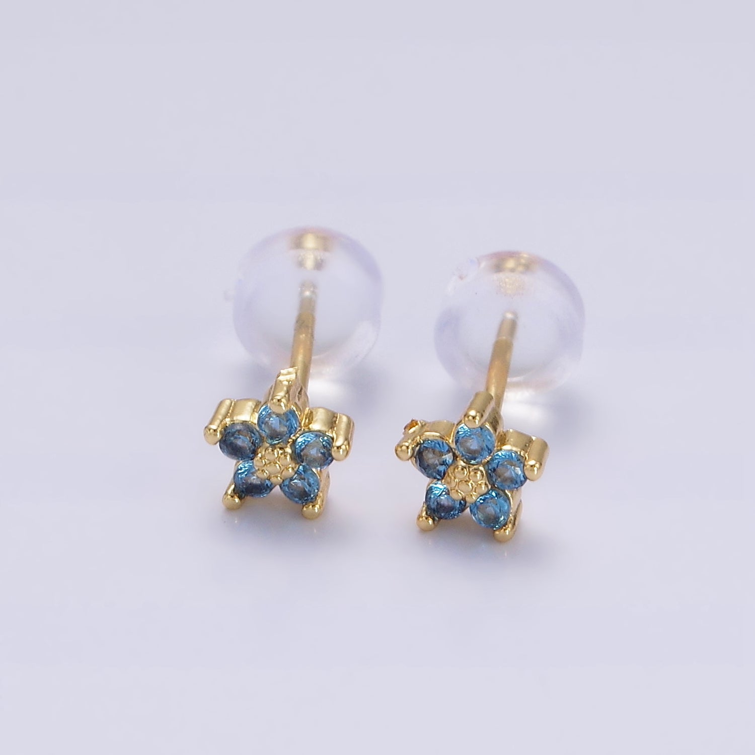 14K Gold Filled 5mm Mini Cubic Zirconia CZ Flower Stud Earrings | AE674 - AE683 - DLUXCA