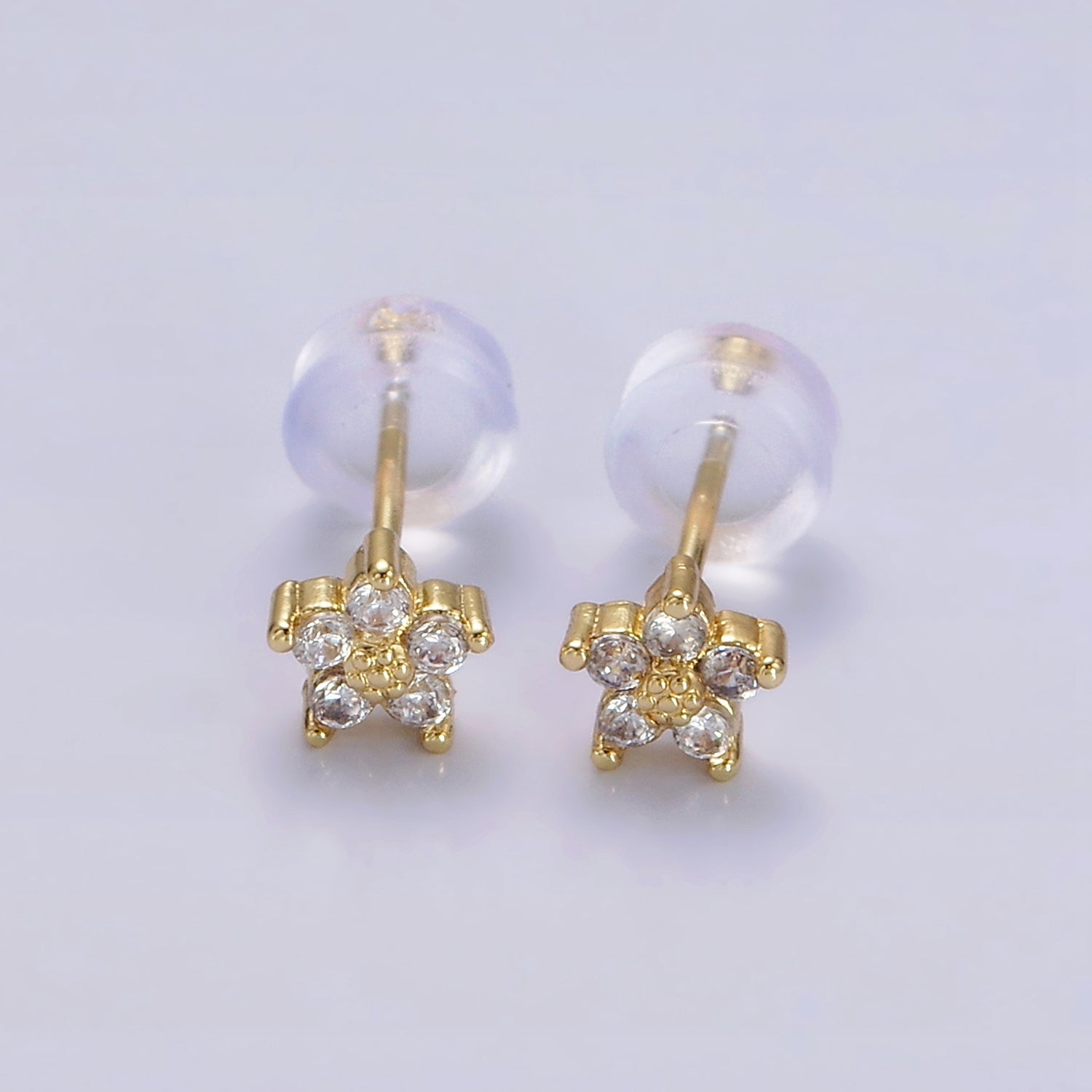 14K Gold Filled 5mm Mini Cubic Zirconia CZ Flower Stud Earrings | AE674 - AE683 - DLUXCA