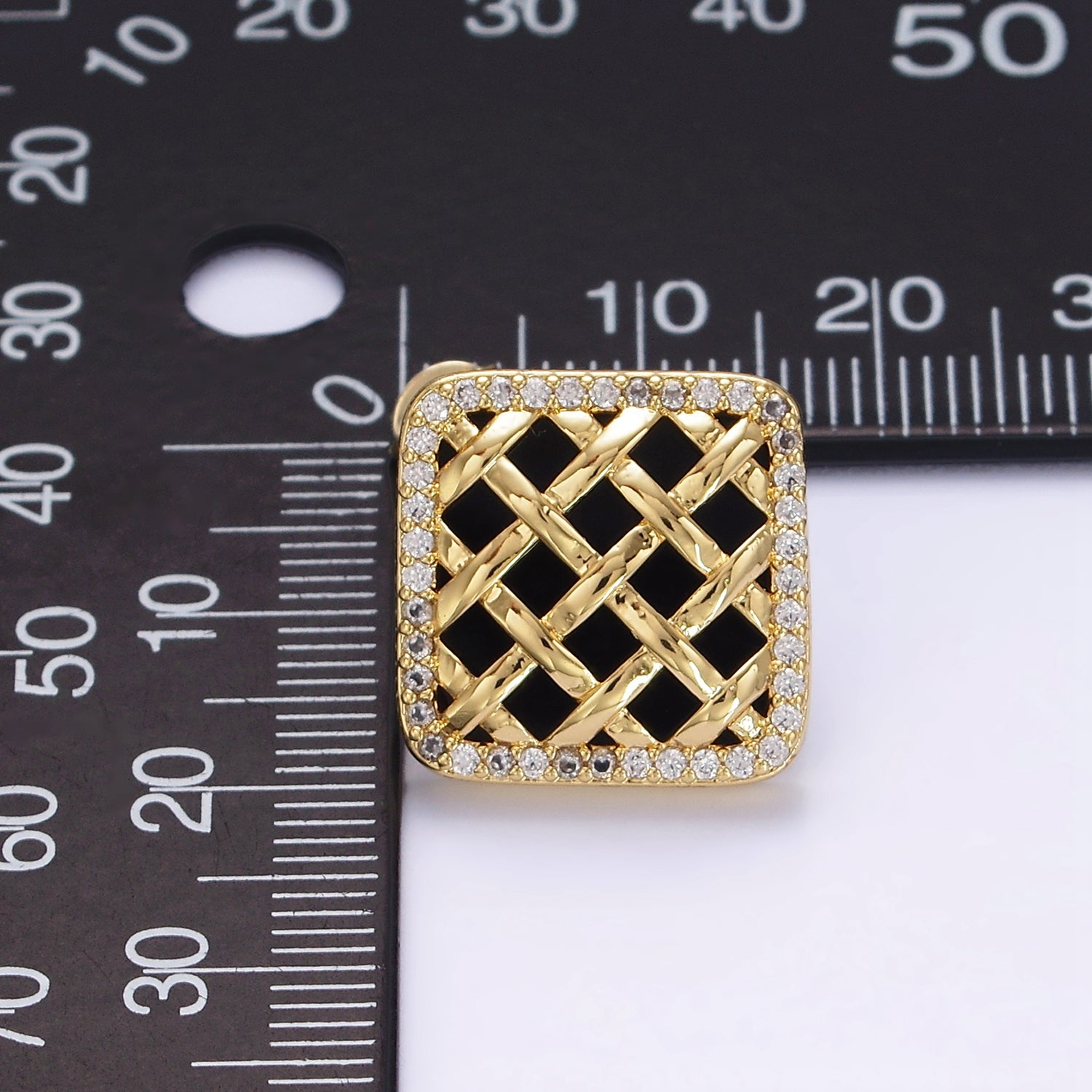 14K Gold Filled Rattan Black Acrylic Micro Paved CZ Rhombus Stud Earrings | AE686 - DLUXCA