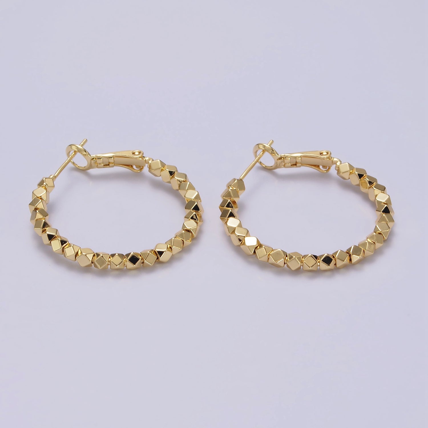 14K Gold Filled 30mm Geometric Bead Hinge Hoop Earrings | AE688 - DLUXCA