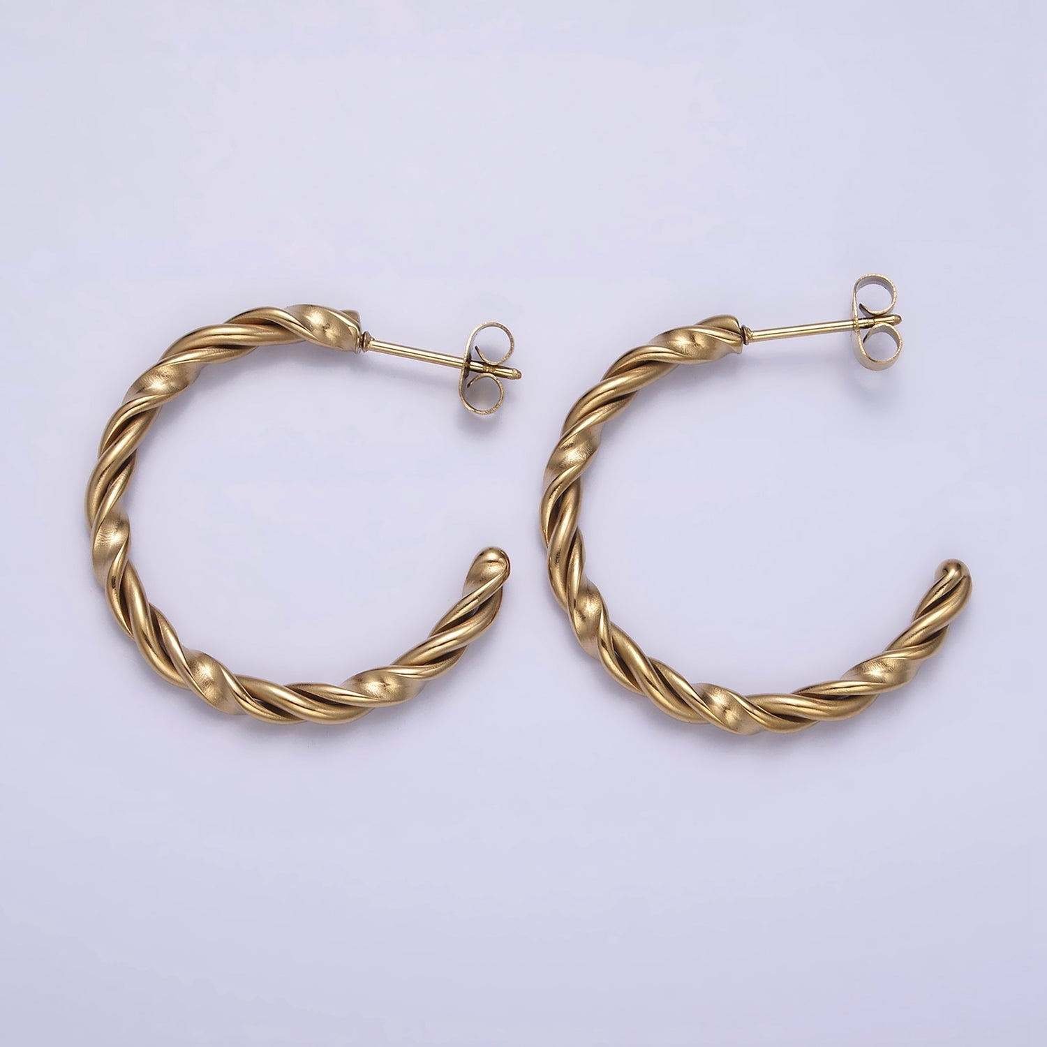 Stainless Steel 30mm Thin Braided Twist C-Shaped Hoop Earrings | AE708 - DLUXCA