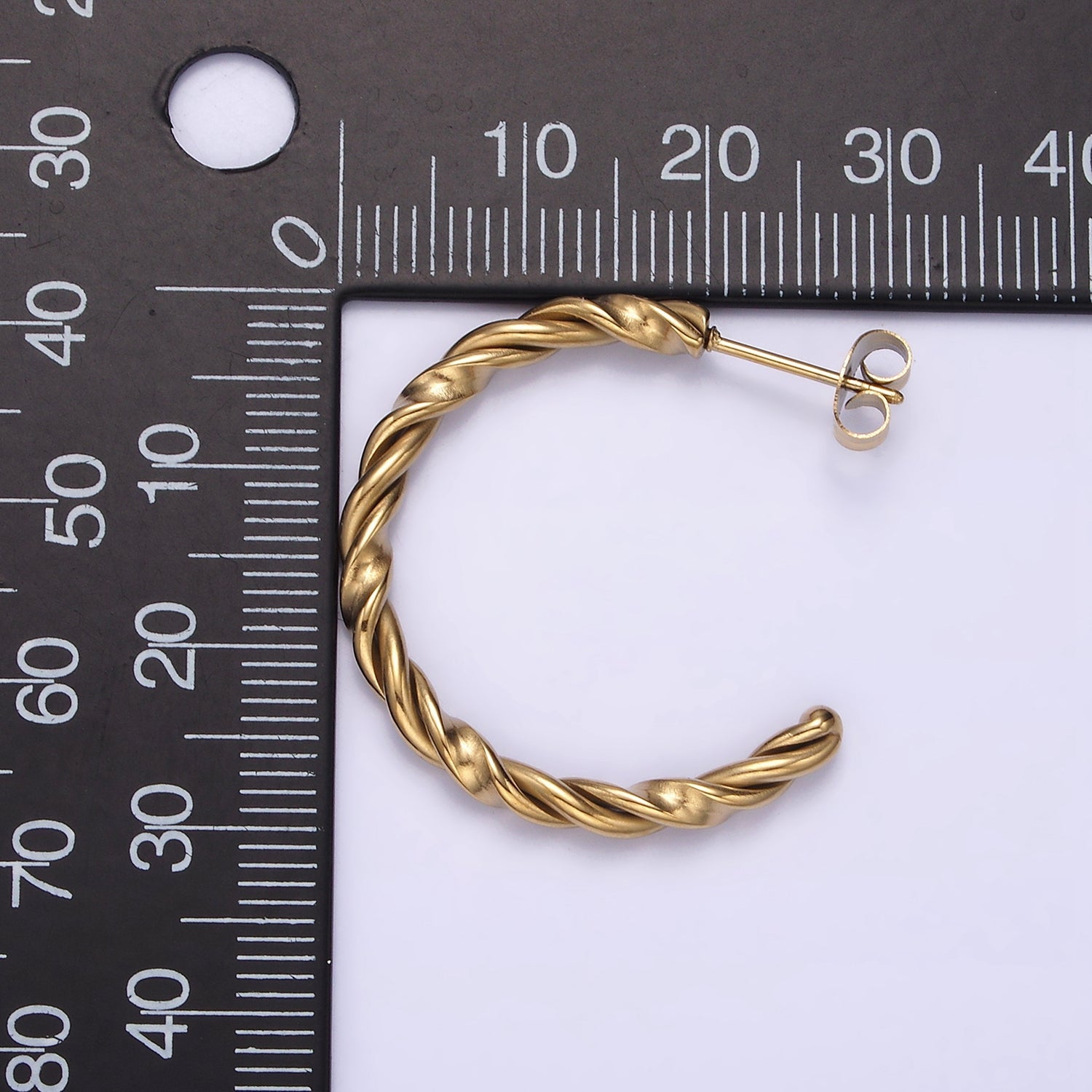 Stainless Steel 30mm Thin Braided Twist C-Shaped Hoop Earrings | AE708 - DLUXCA