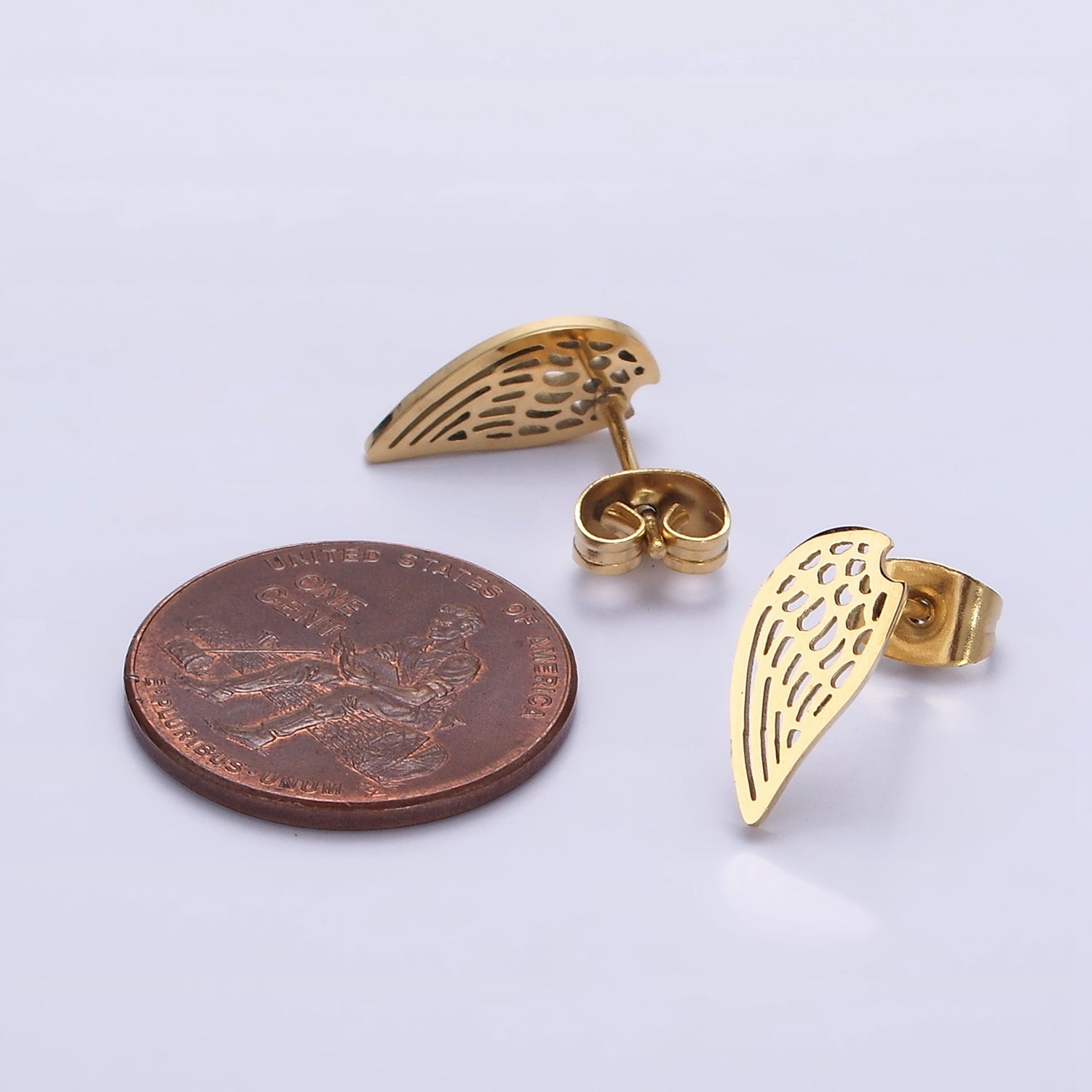 Stainless Steel 5.5mm Open Feather Wings Stud Earrings Set | AE715 - DLUXCA