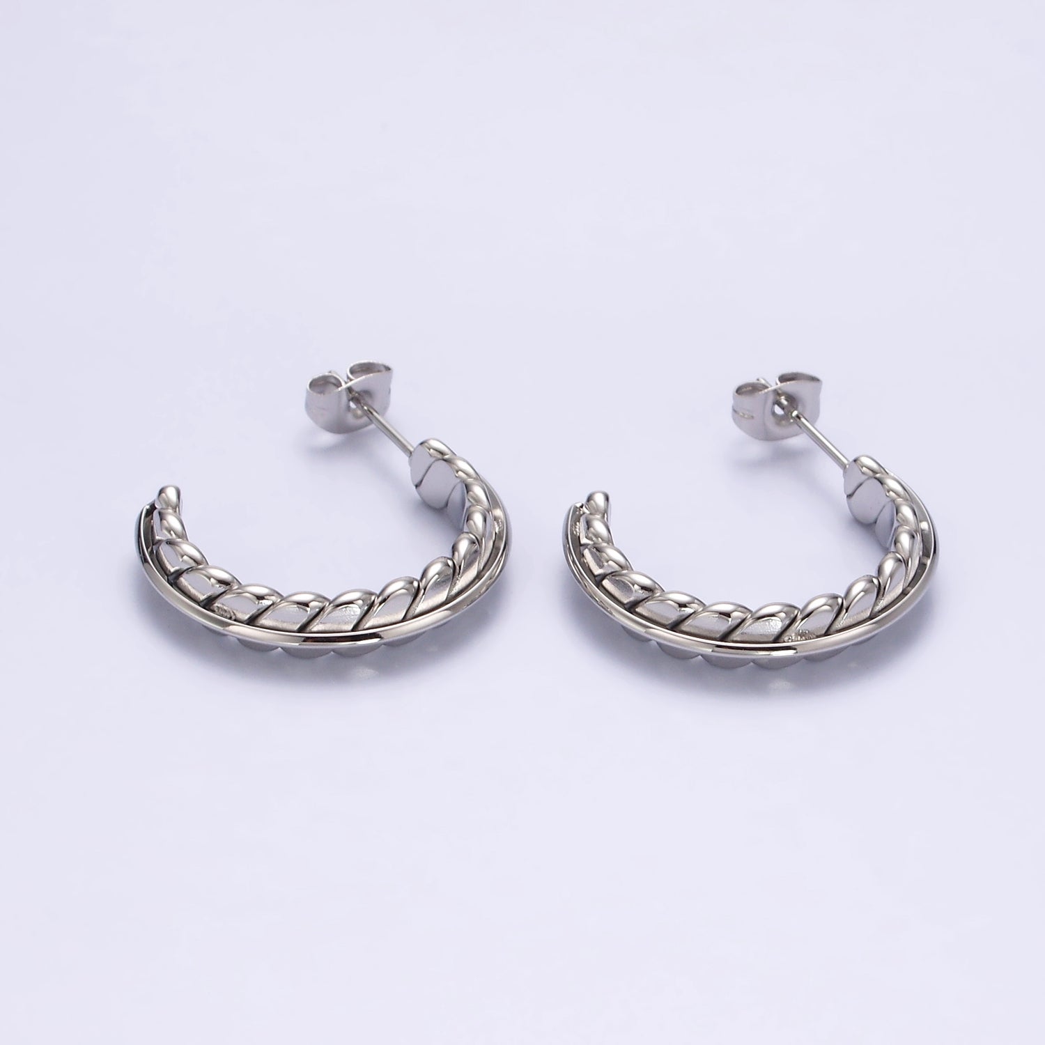 Stainless Steel 25mm Geometric Flat Lined Bar C-Shaped Hoop Earrings | AE723 - DLUXCA