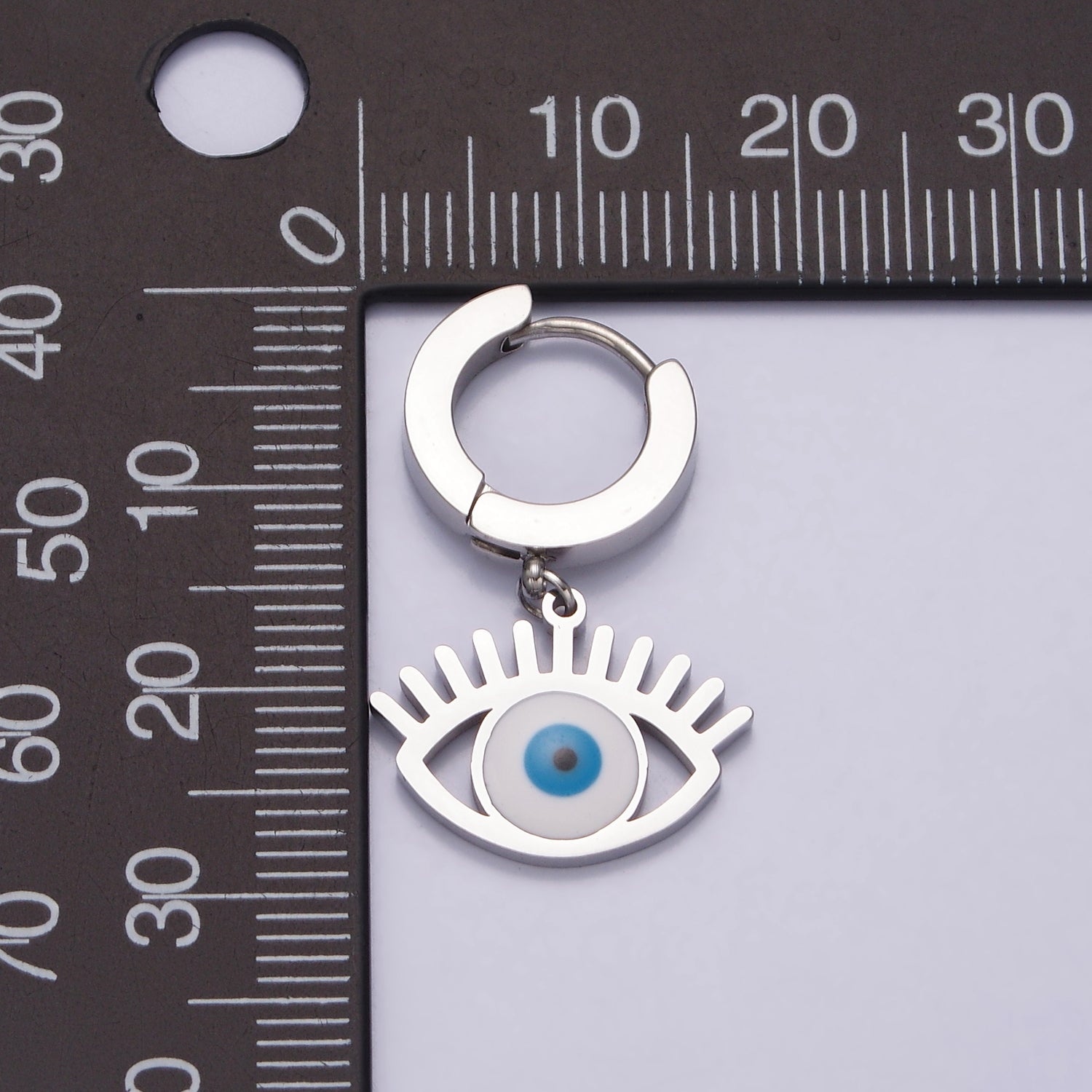 Stainless Steel Evil Eye Lash Enamel Drop Huggie Earrings | AE724 - DLUXCA