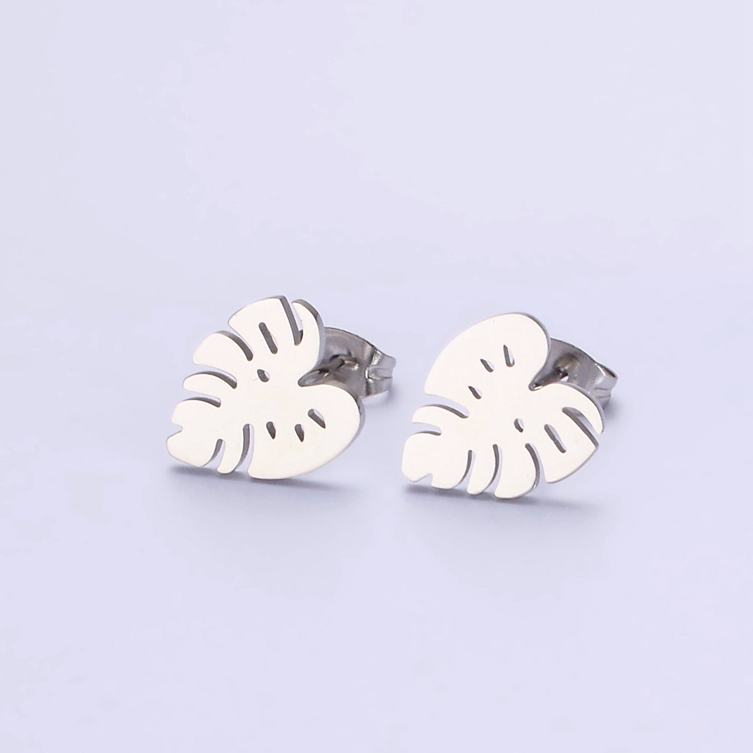 Stainless Steel 10mm Monstera Palm Leaf Open Stud Earrings | AE727 - DLUXCA