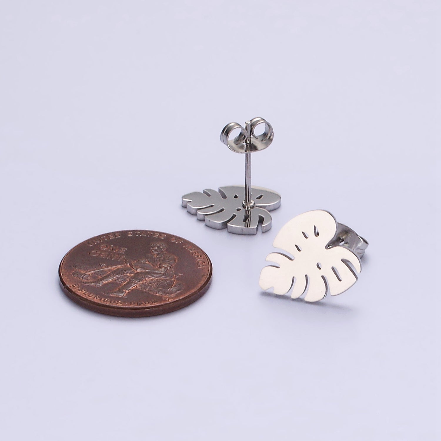 Stainless Steel 10mm Monstera Palm Leaf Open Stud Earrings | AE727 - DLUXCA