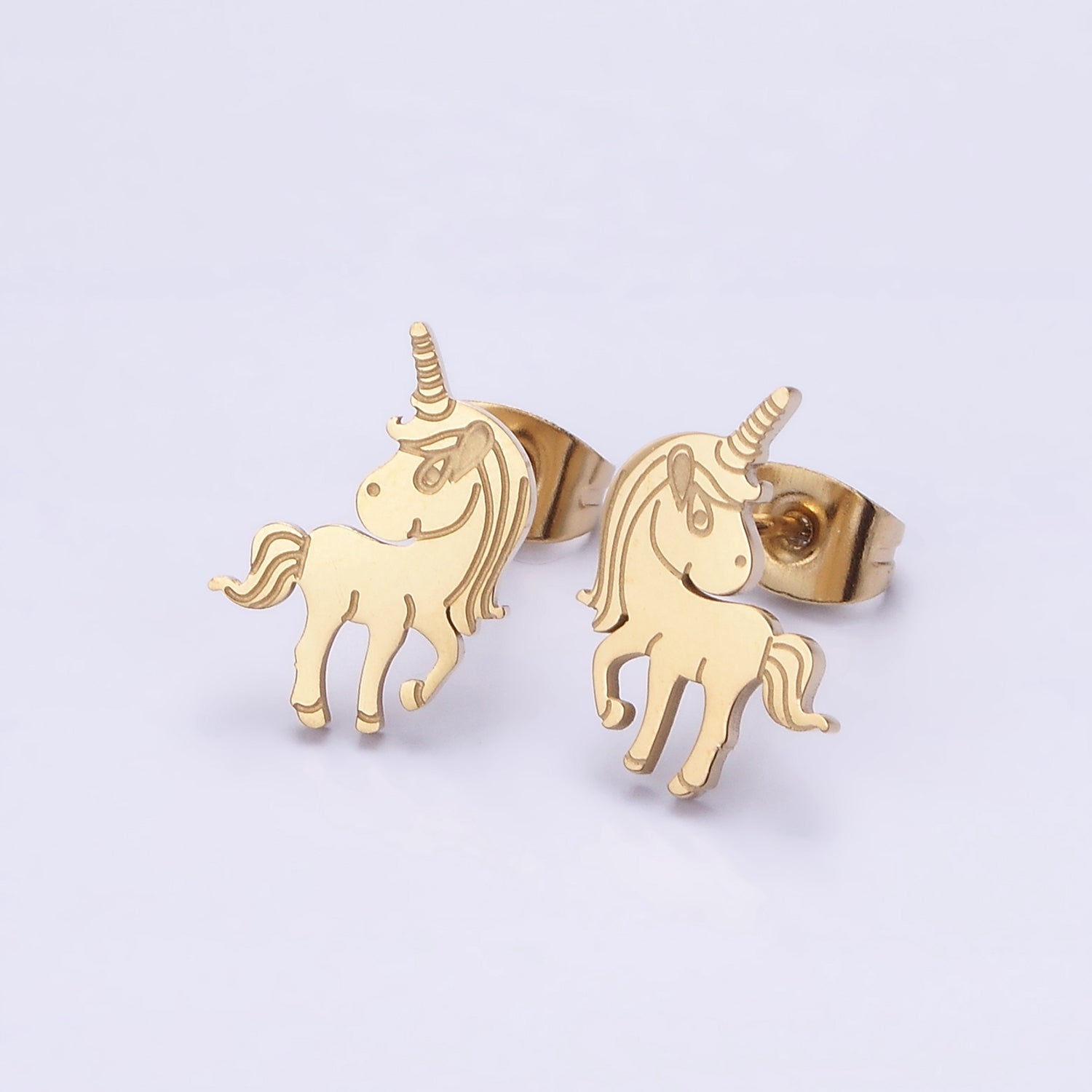 Stainless Steel 8mm Unicorn Animal Engraved Stud Earrings Set | AE729 - DLUXCA