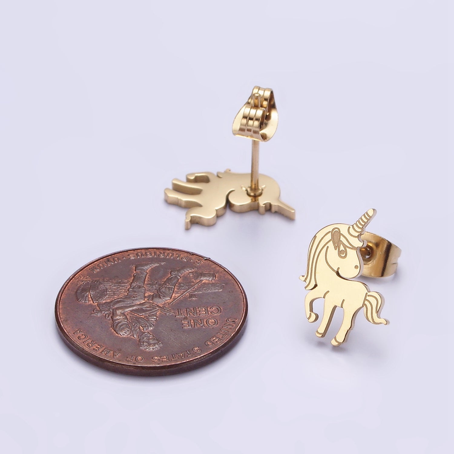 Stainless Steel 8mm Unicorn Animal Engraved Stud Earrings Set | AE729 - DLUXCA