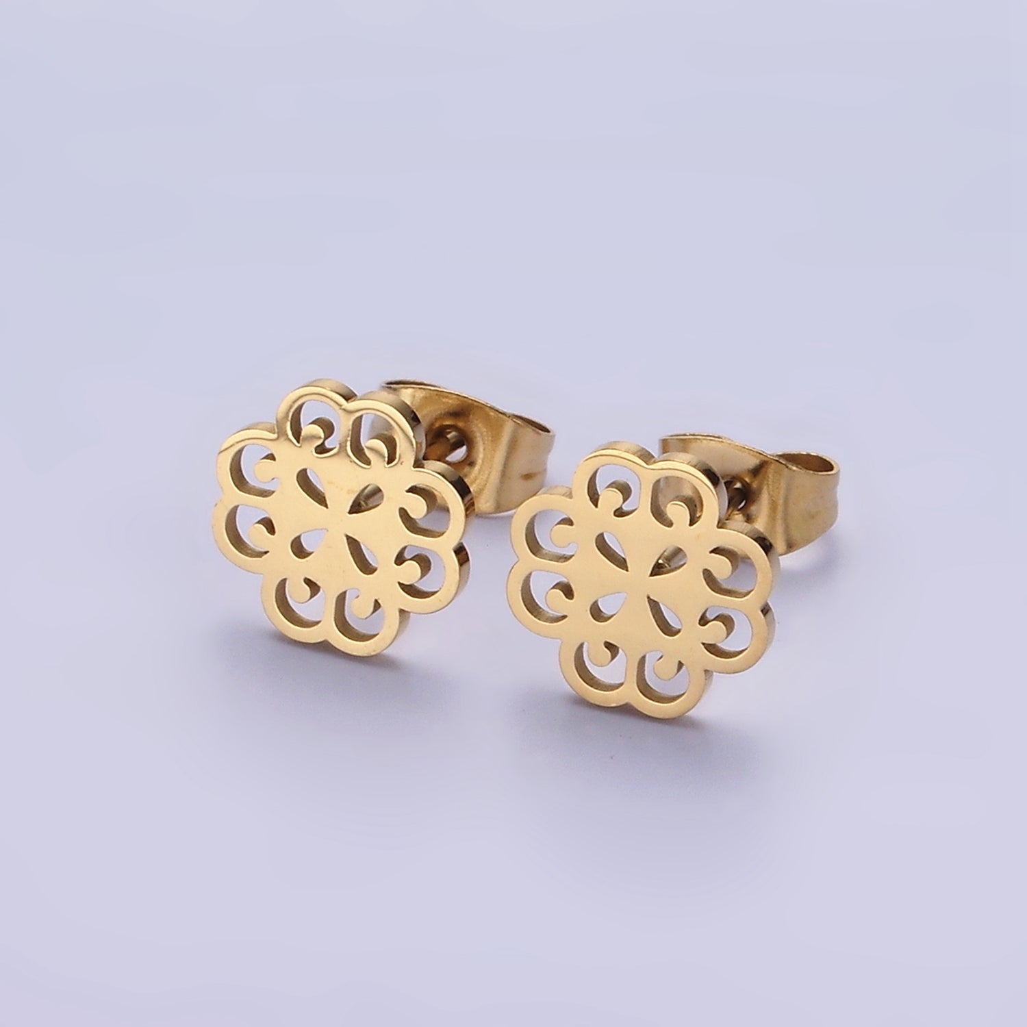 Stainless Steel 10mm Open Artisan Flower Open Stud Earrings | AE731 - DLUXCA