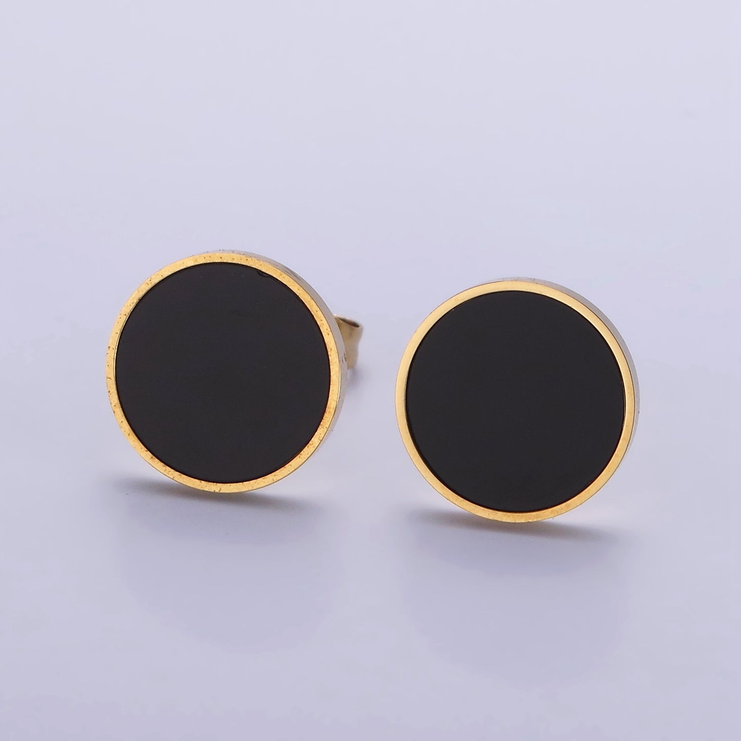 Stainless Steel 10mm Black Acrylic Round Minimalist Stud Earrings | AE732 - DLUXCA