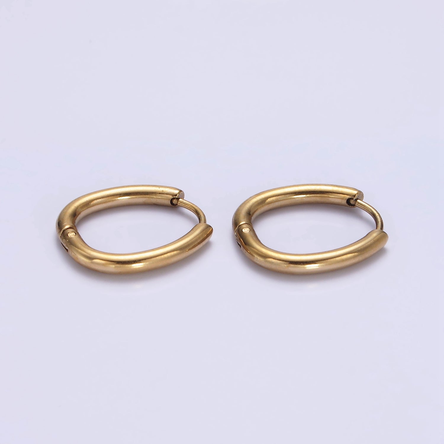 Stainless Steel 17.5mm Oblong Minimalist Huggie Hoop Earrings | AE742 - DLUXCA