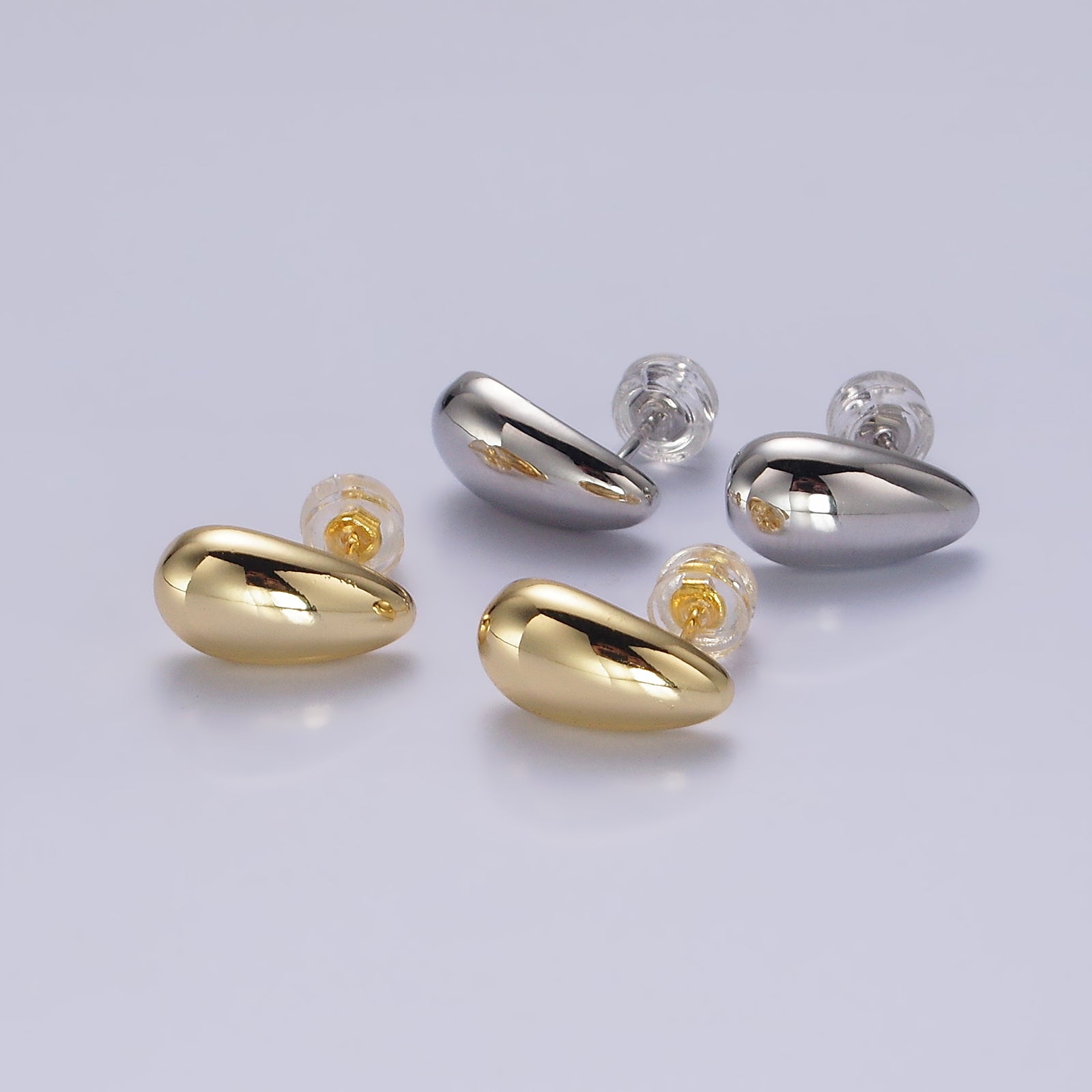 14K Gold Filled 13mm Teardrop Dome Stud Earrings in Silver & Gold | AE753 AE754 - DLUXCA