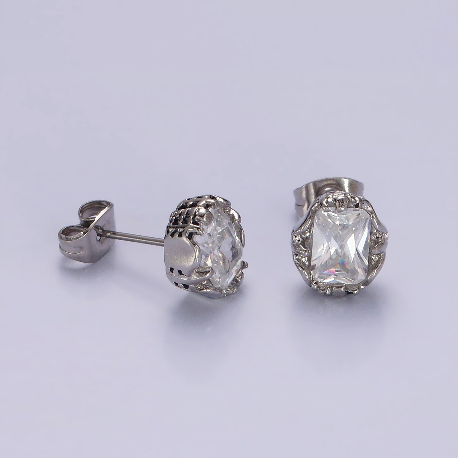 Stainless Steel Clear Baguette CZ Molten Drip Stud Earrings | AE755 - DLUXCA