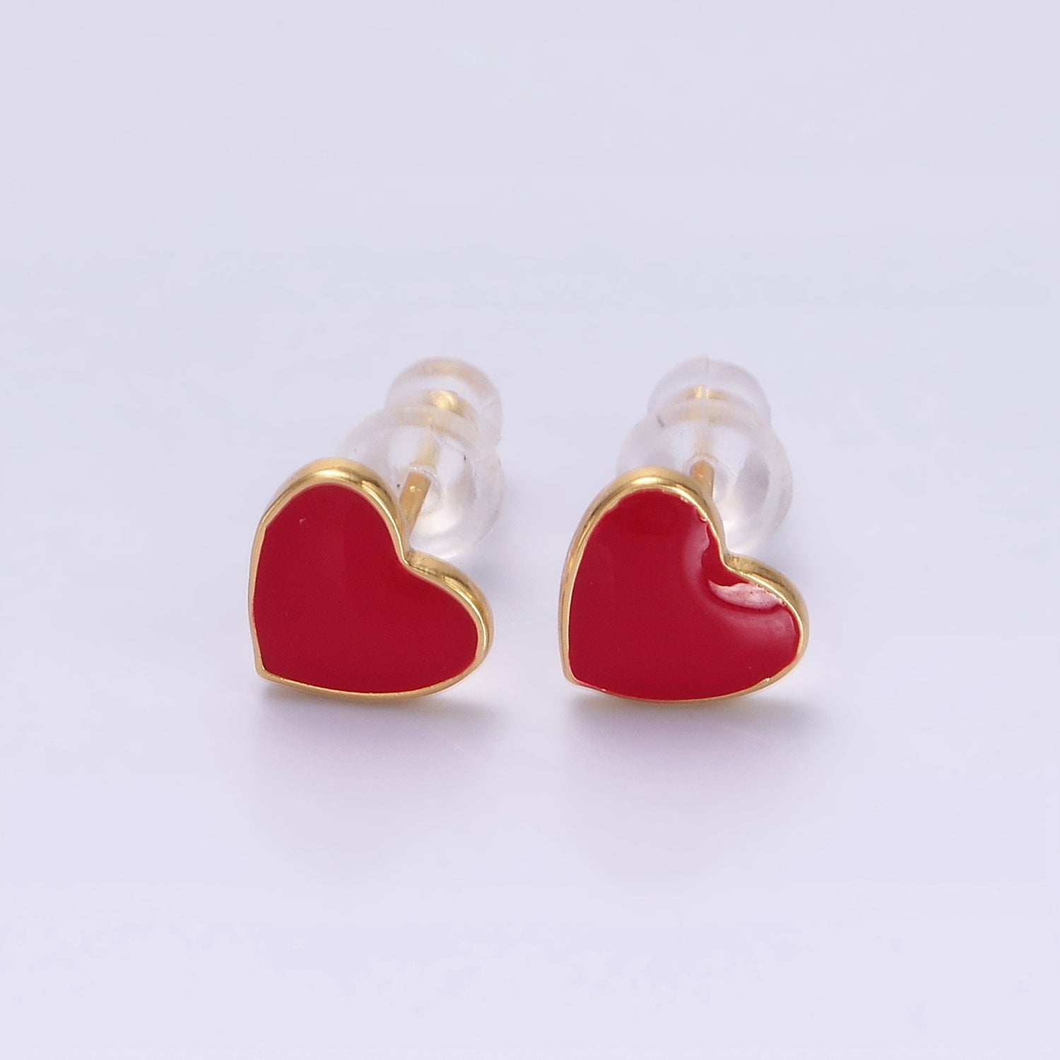 14K Gold Filled Red, Teal, Pink, White Enamel Heart Stud Earrings | AE757 - AE760