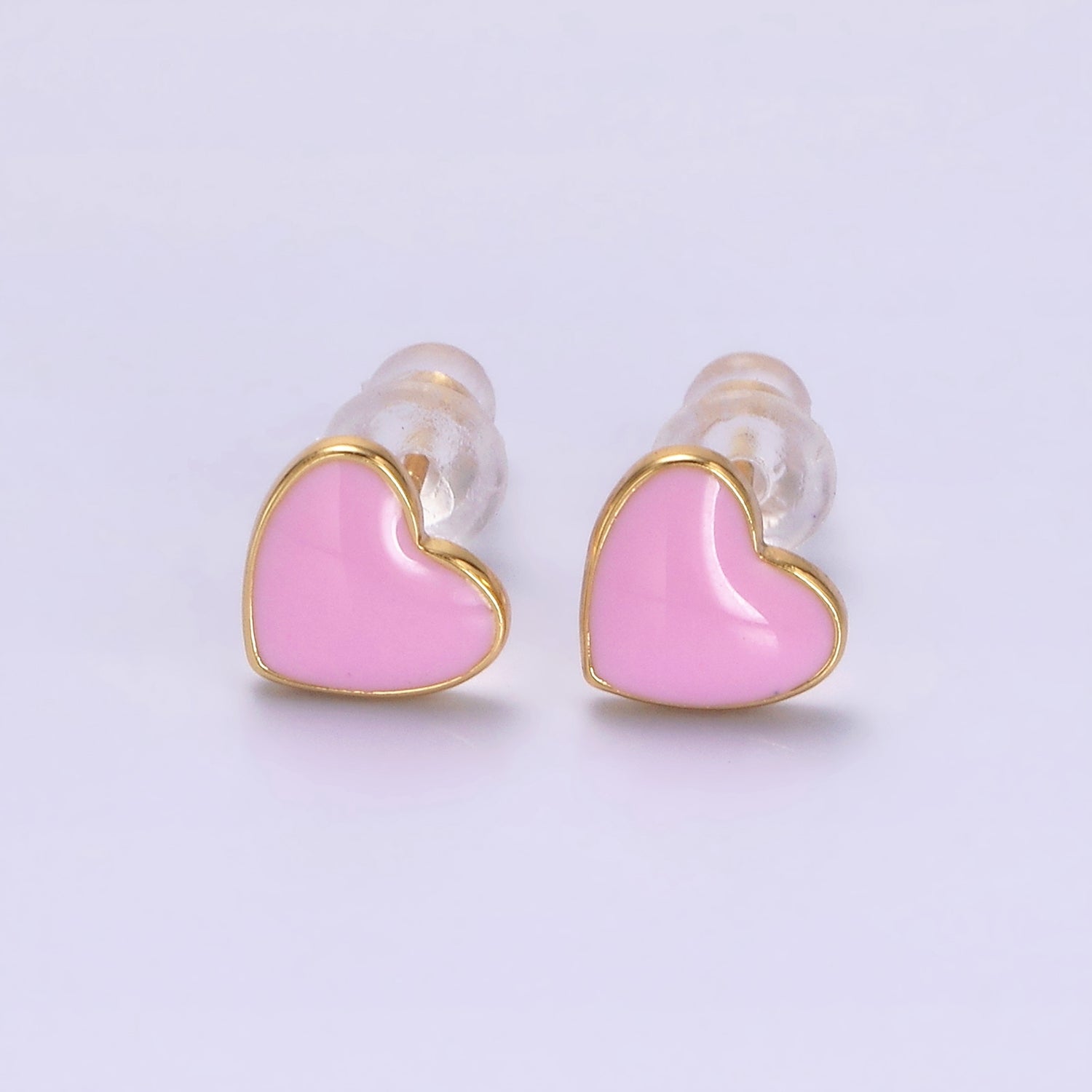 14K Gold Filled Red, Teal, Pink, White Enamel Heart Stud Earrings | AE757 - AE760 - DLUXCA