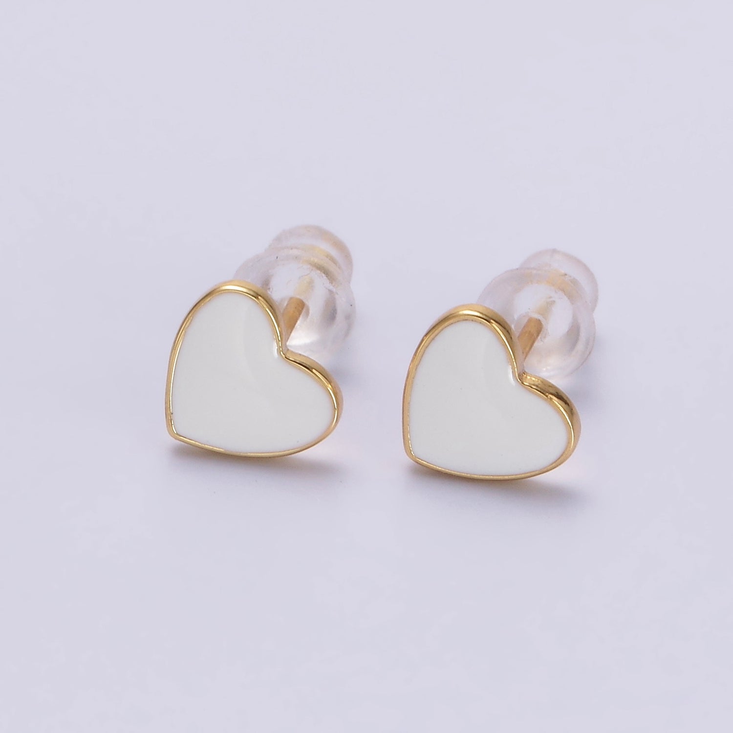 14K Gold Filled Red, Teal, Pink, White Enamel Heart Stud Earrings | AE757 - AE760 - DLUXCA