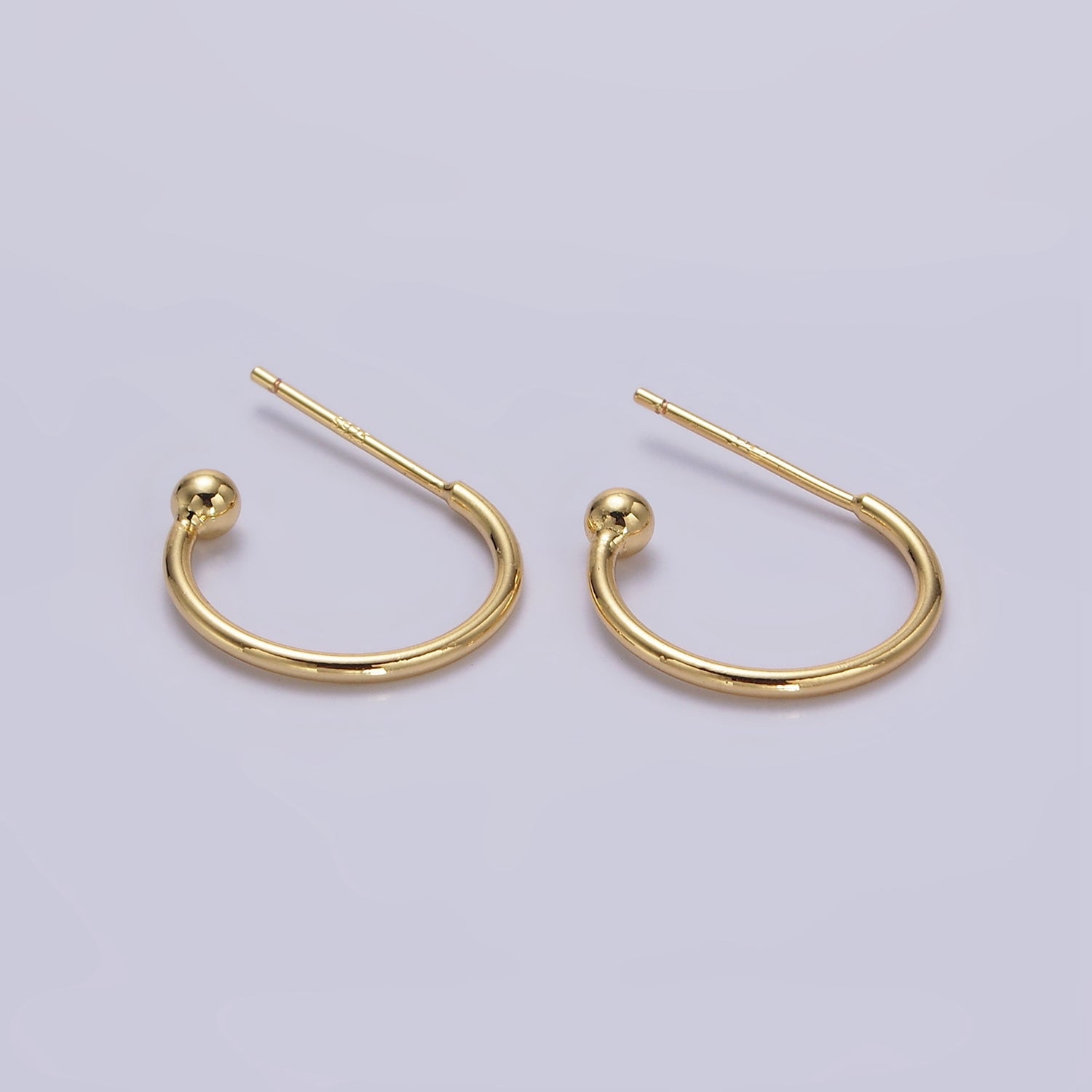 14K Gold Filled 15mm Minimalist Bubble Bead C-Shaped Hoop Earrings | AE761 - DLUXCA