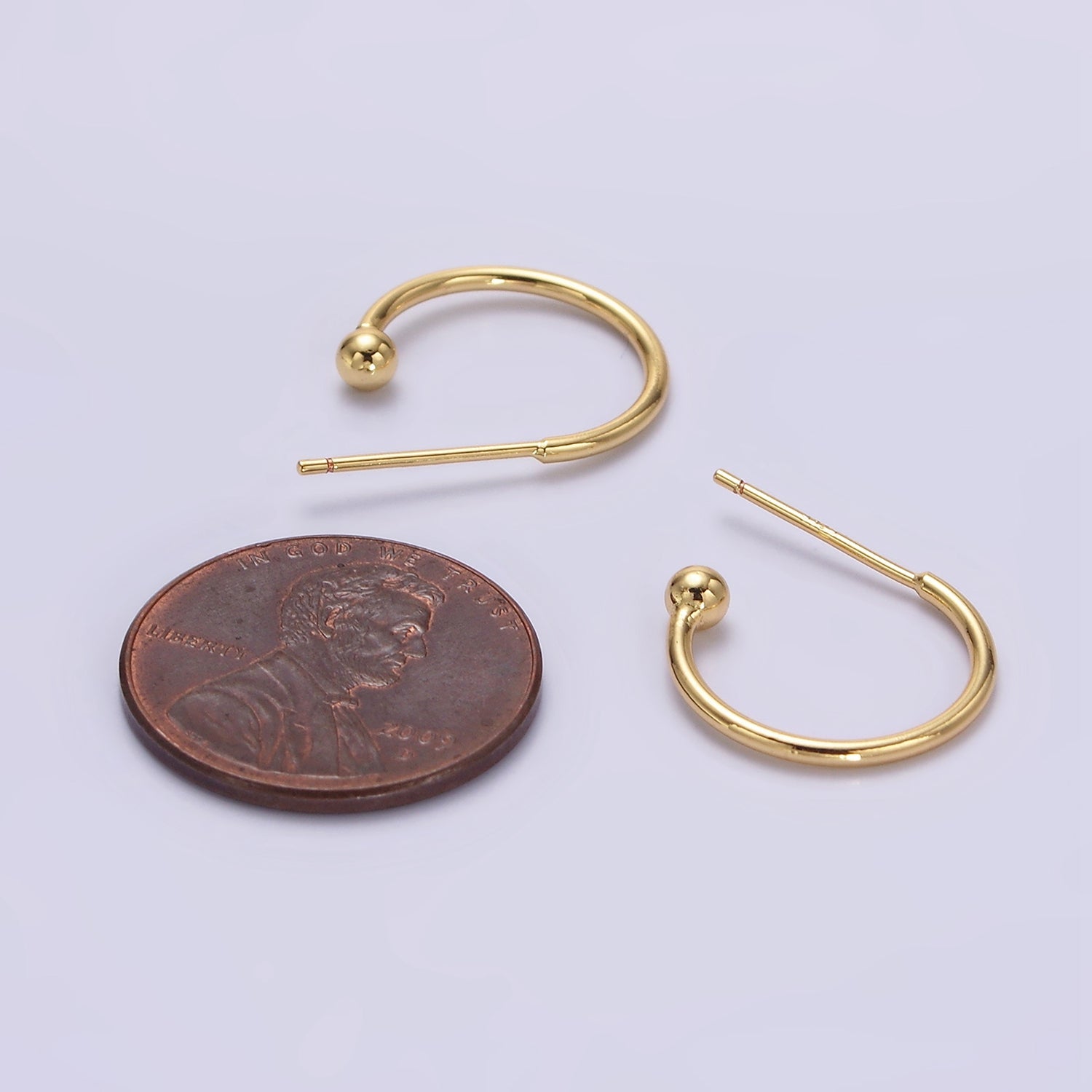 14K Gold Filled 15mm Minimalist Bubble Bead C-Shaped Hoop Earrings | AE761 - DLUXCA