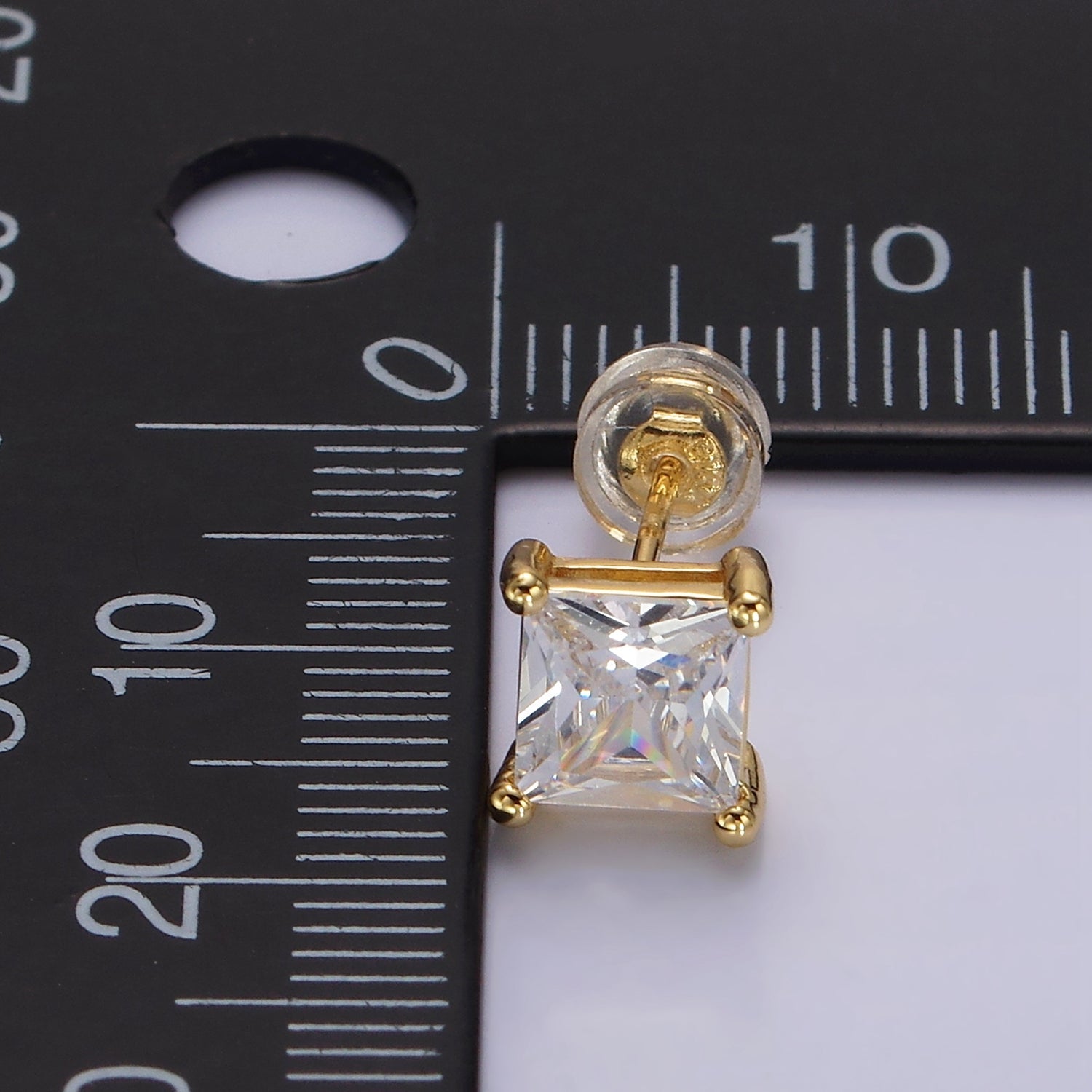 14K Gold Filled 8mm, 6mm Clear CZ Square Bezel Stud Earrings | AE763 AE764 - DLUXCA