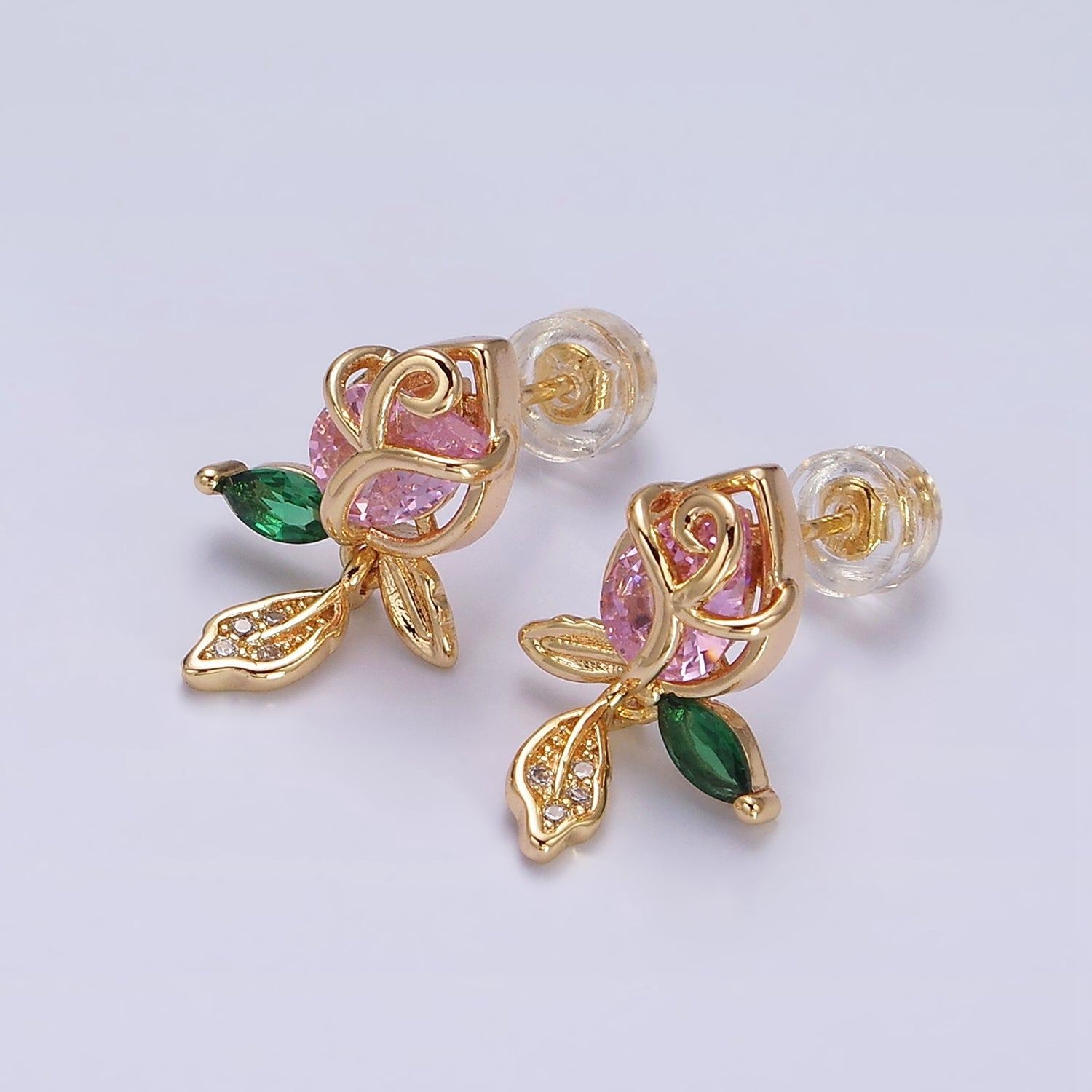 Pink Rose Flower Stud Earring AE-768 - DLUXCA