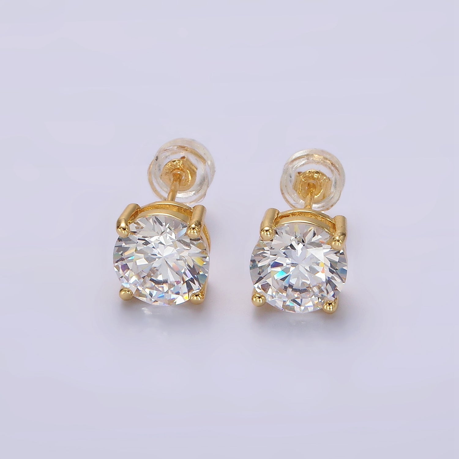 14K Gold Filled 8mm Clear CZ Round Bezel Stud Earrings | AE771 - DLUXCA