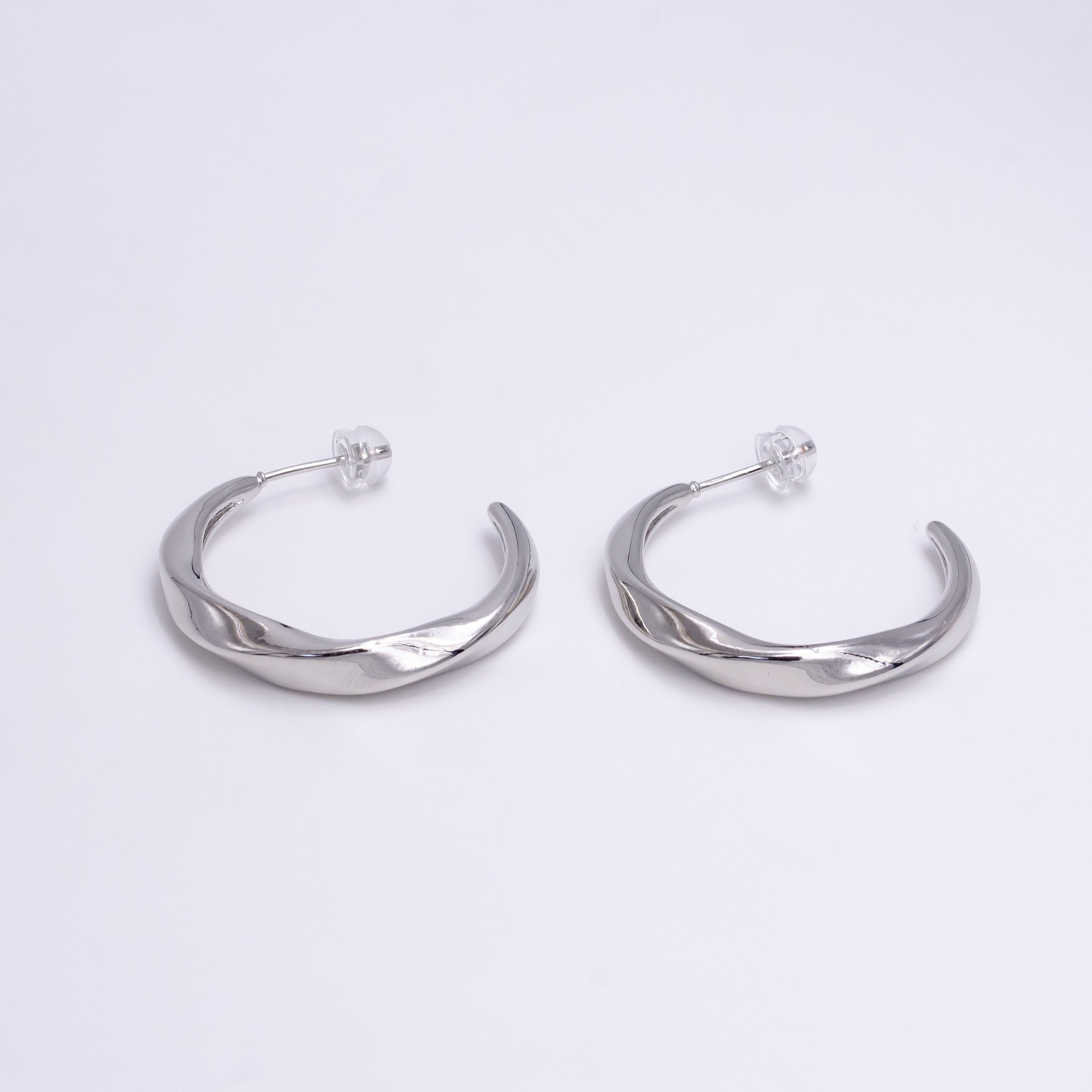 White Gold Filled 30mm Twisted C Shaped Geometric Hoop Earrings | AE773 - DLUXCA