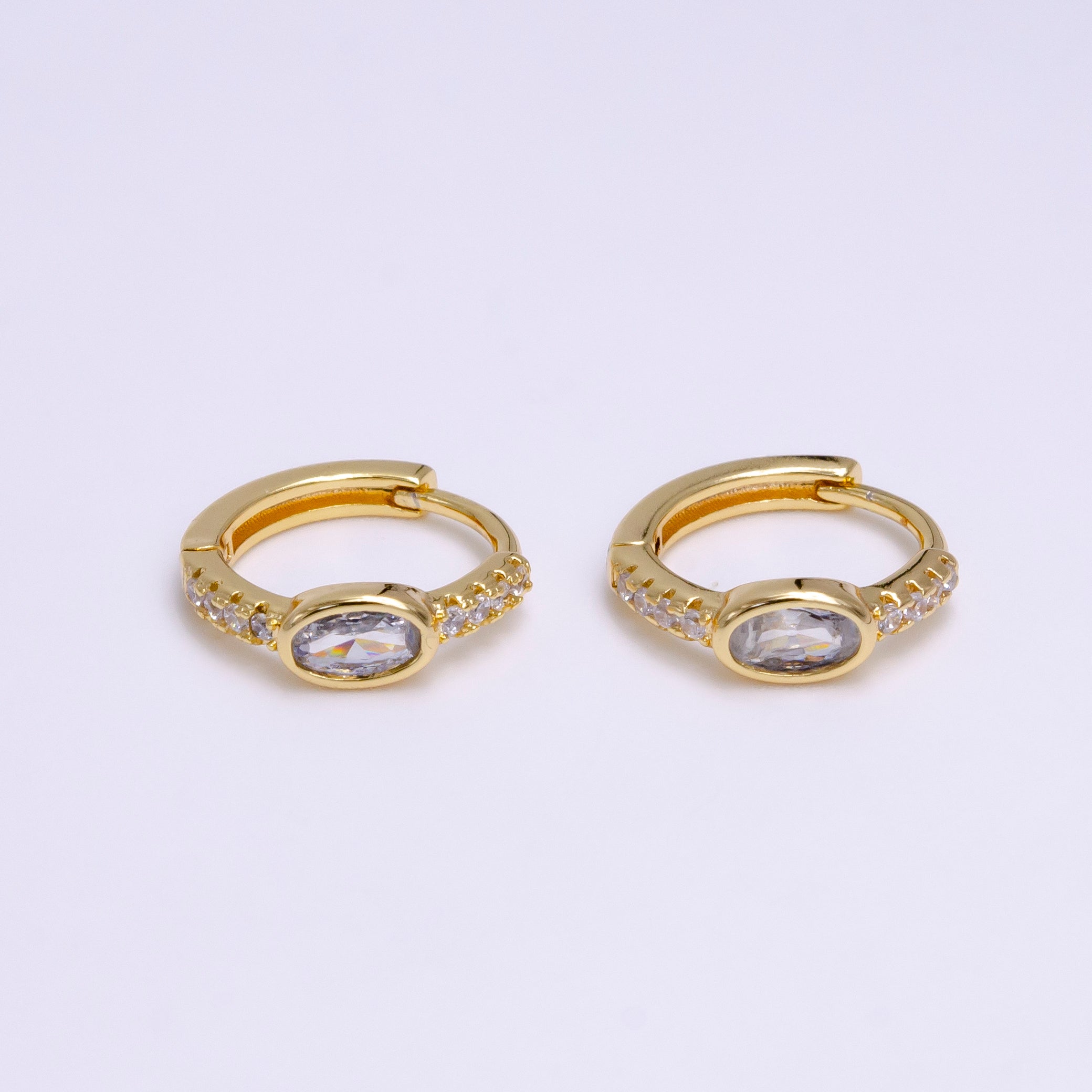 16K Gold Filled Oval Micro Paved CZ 13mm Cartilage Huggie Earring in Gold & Silver | AE777 AE778