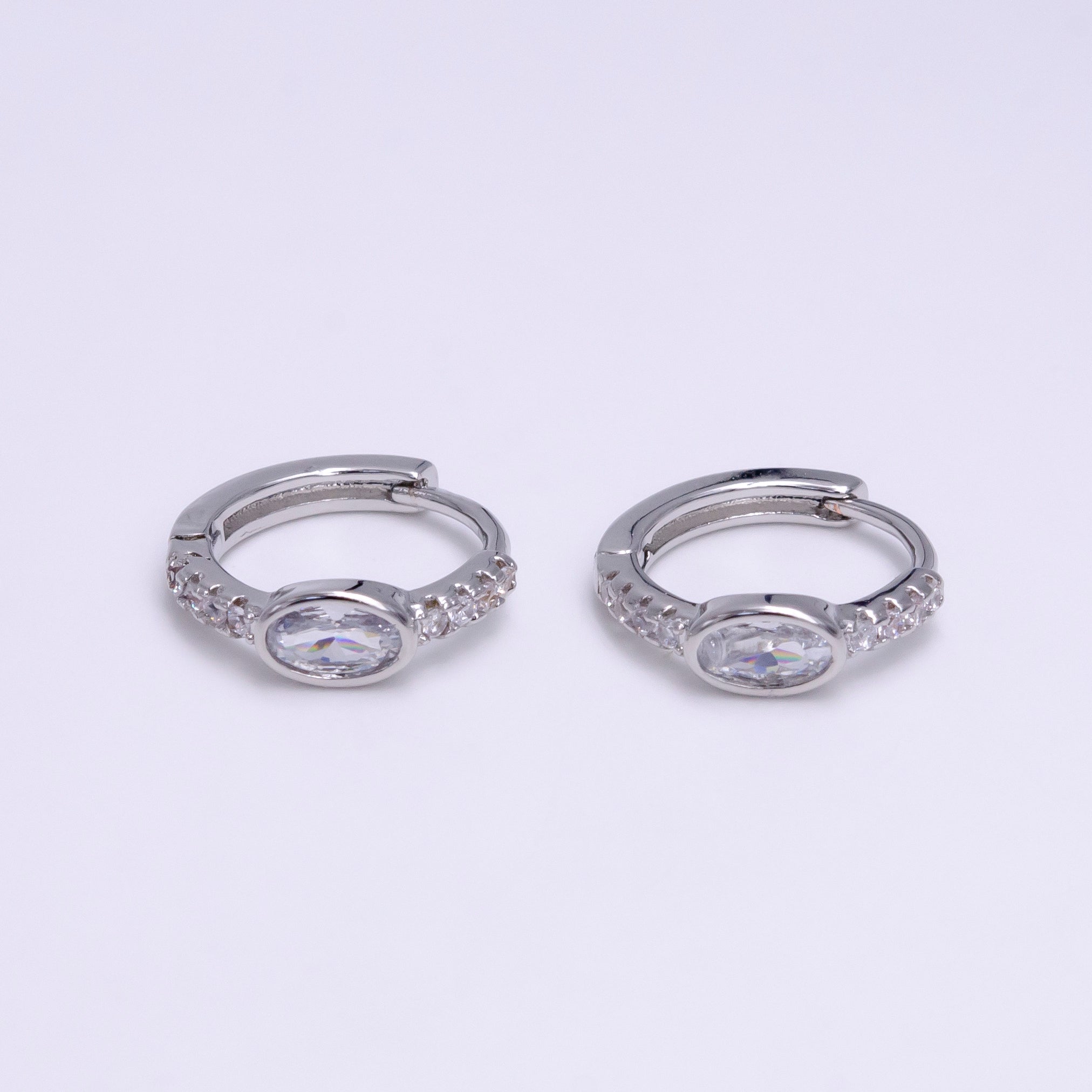 16K Gold Filled Oval Micro Paved CZ 13mm Cartilage Huggie Earring in Gold & Silver | AE777 AE778