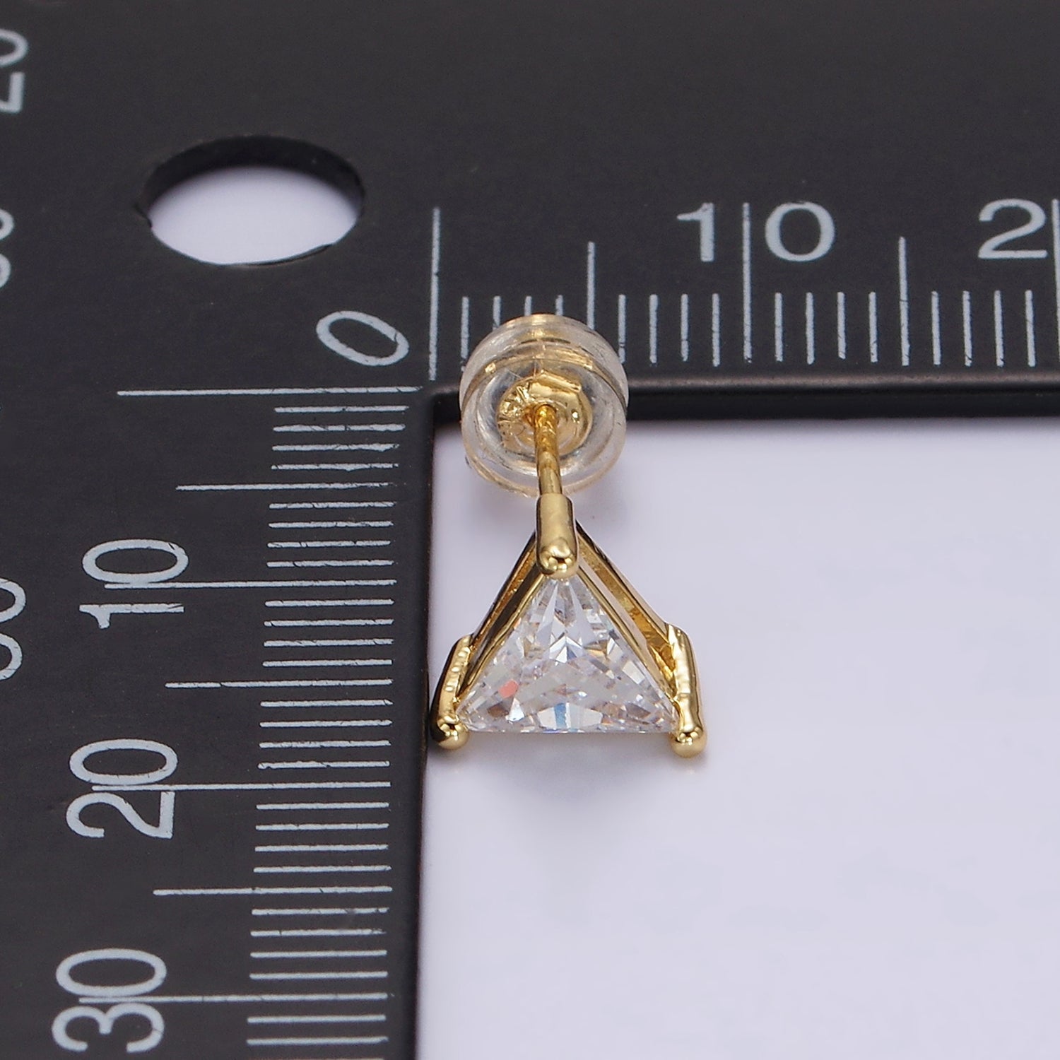 14K Gold Filled 7.5mm, 9.5mm Clear CZ Triangle Bezel Stud Earrings | AE787 AE788 - DLUXCA