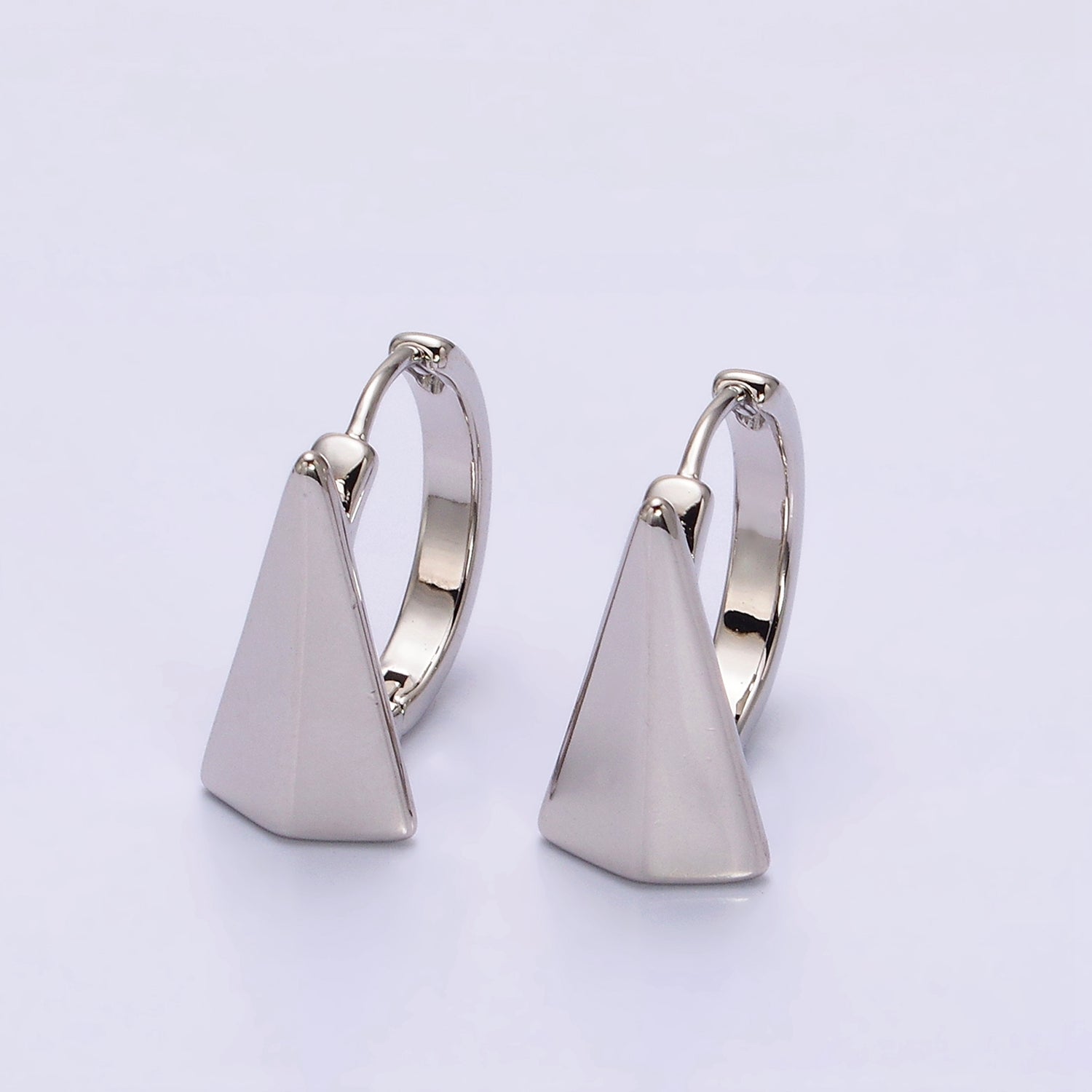 White Gold Filled Edged Triangle 17mm Huggie Hoop Silver Earrings | AE809 - DLUXCA