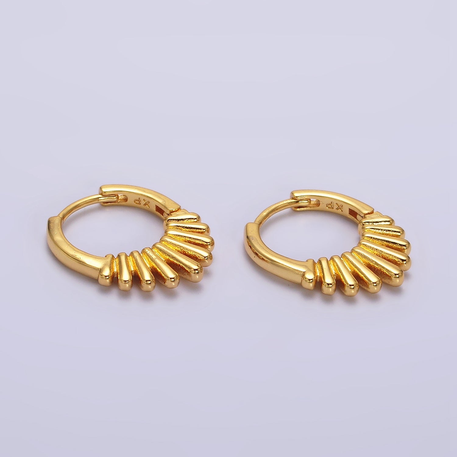 24K Gold Filled Multiple Bar Geometric Sunburst 15mm Huggie Earrings | AE811 - DLUXCA