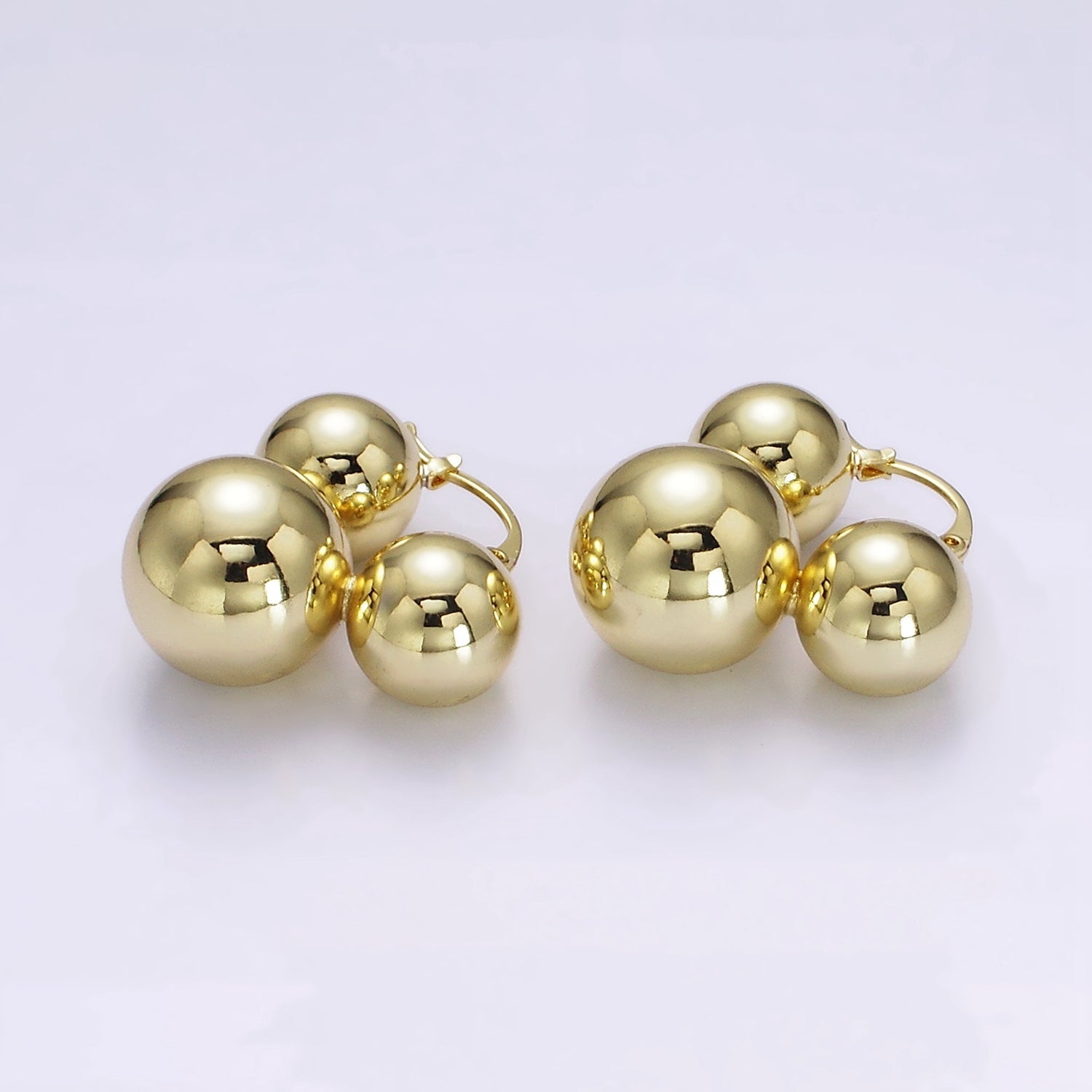 14K Gold Filled Triple Beaded Bubble Ball French Lock Latch Hoop Earrings | AE850 AE851 - DLUXCA