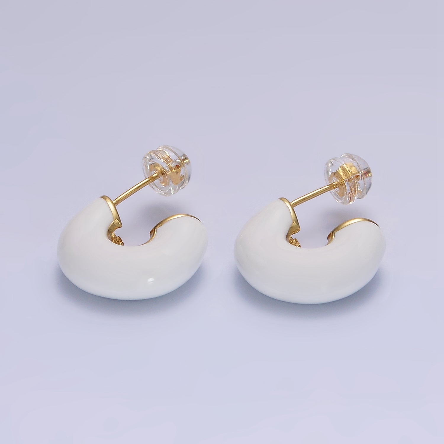 14K Gold Filled White, Green Enamel 22.5mm Chubby C-Shaped Hoop Earrings | AE858 AE859