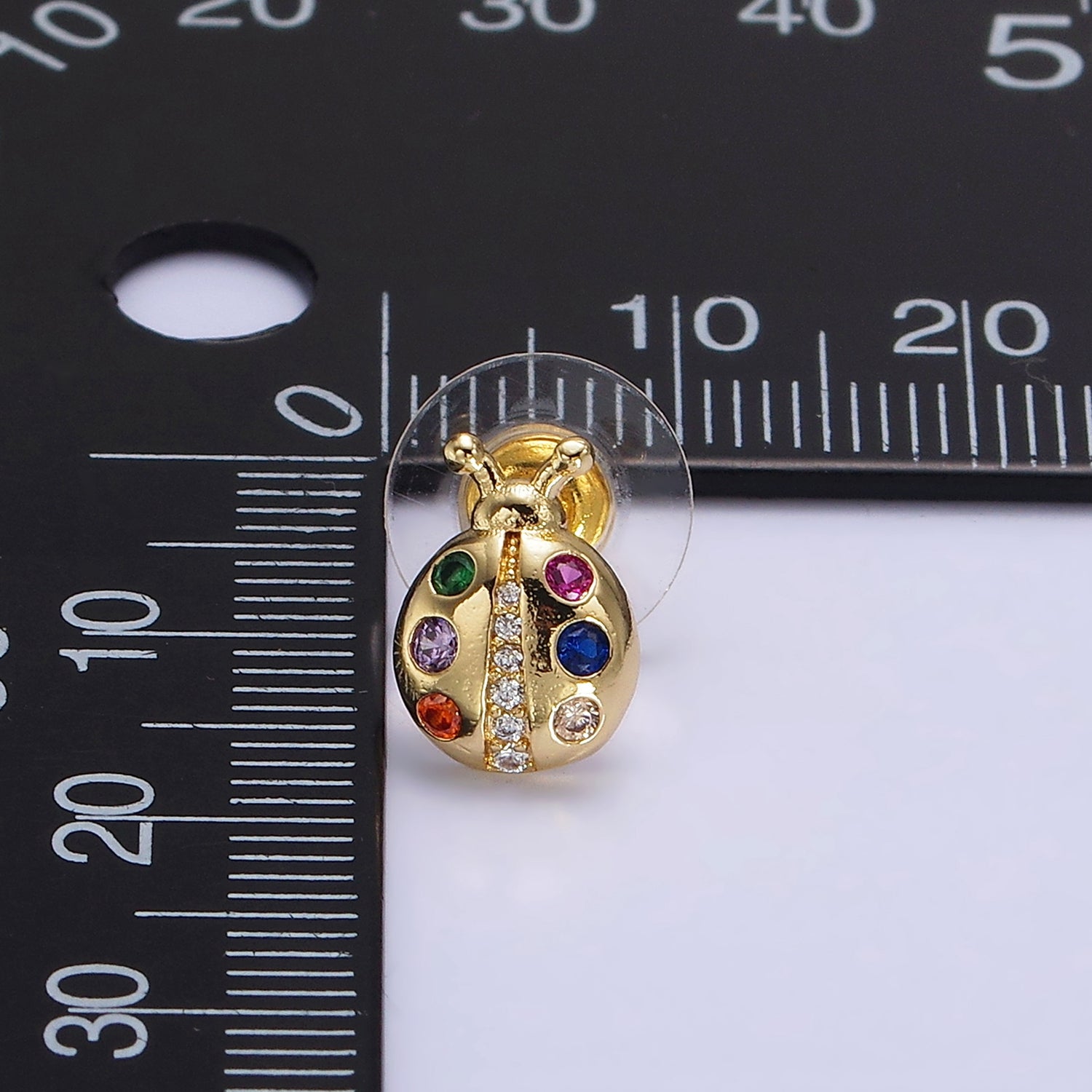 14K Gold Filled Multicolor CZ Ladybug Insect Stud Earrings | AE861 - DLUXCA