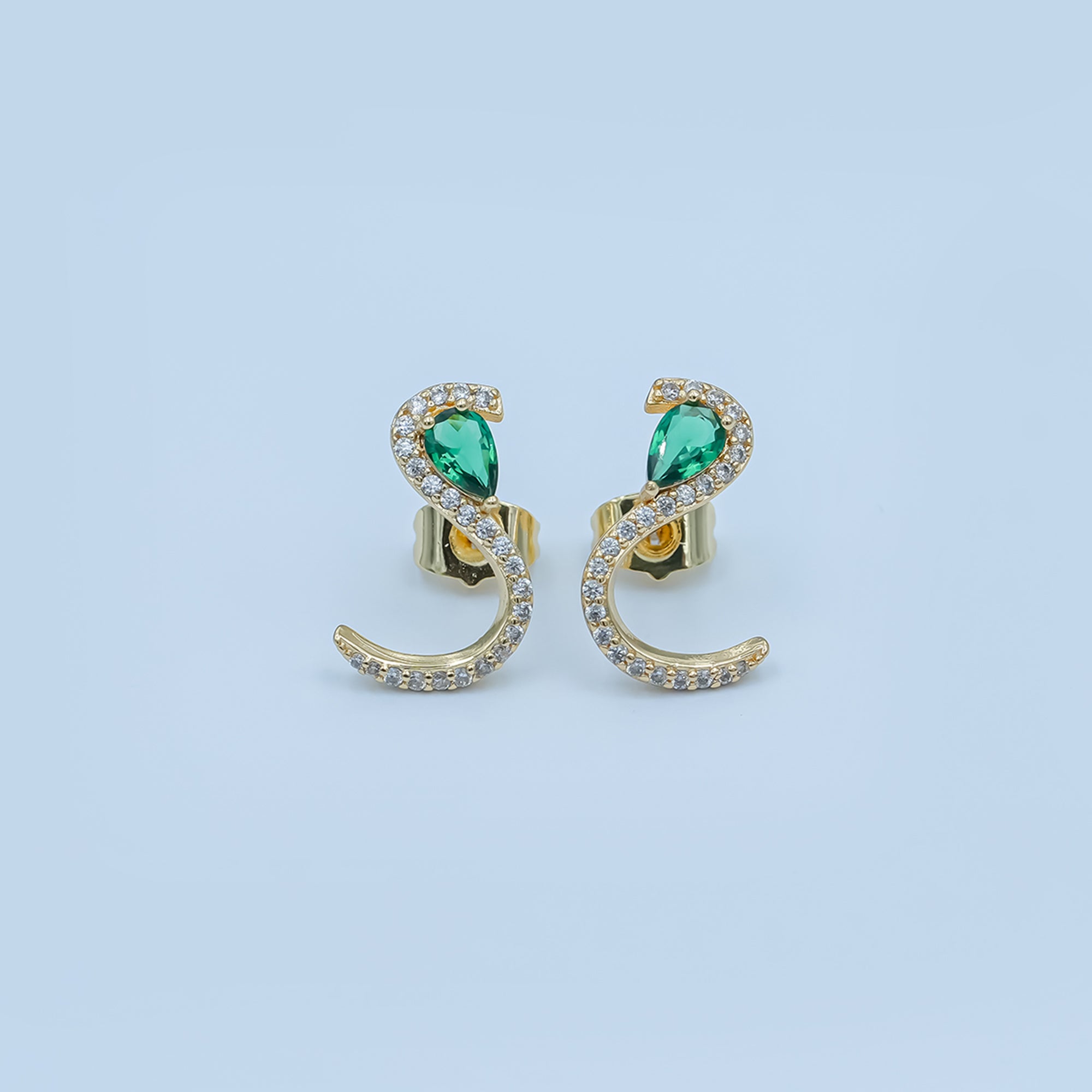 24K Gold Filled Green Teardrop Micro Paved CZ Cartilage Stud Earrings in Gold & Silver | AE863 AE864