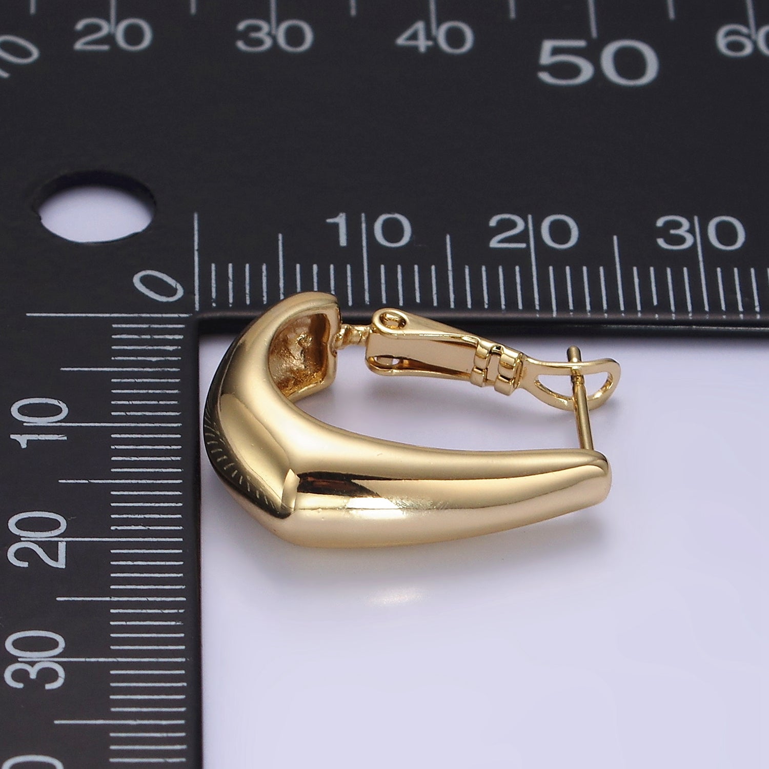 14K Gold Filled 22mm J-Shaped Geometric Hinge Hoop Earrings | AE876 - DLUXCA