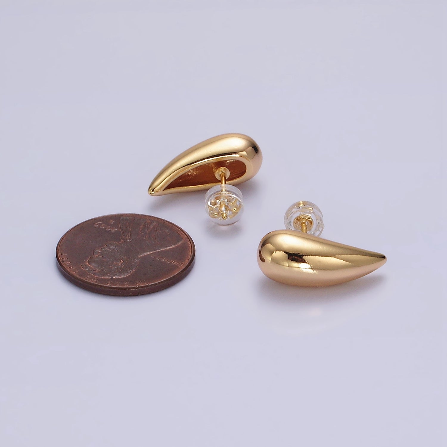 16K Gold Filled 17.5mm Teardrop Dome Minimalist Stud Earrings | AE892 - DLUXCA