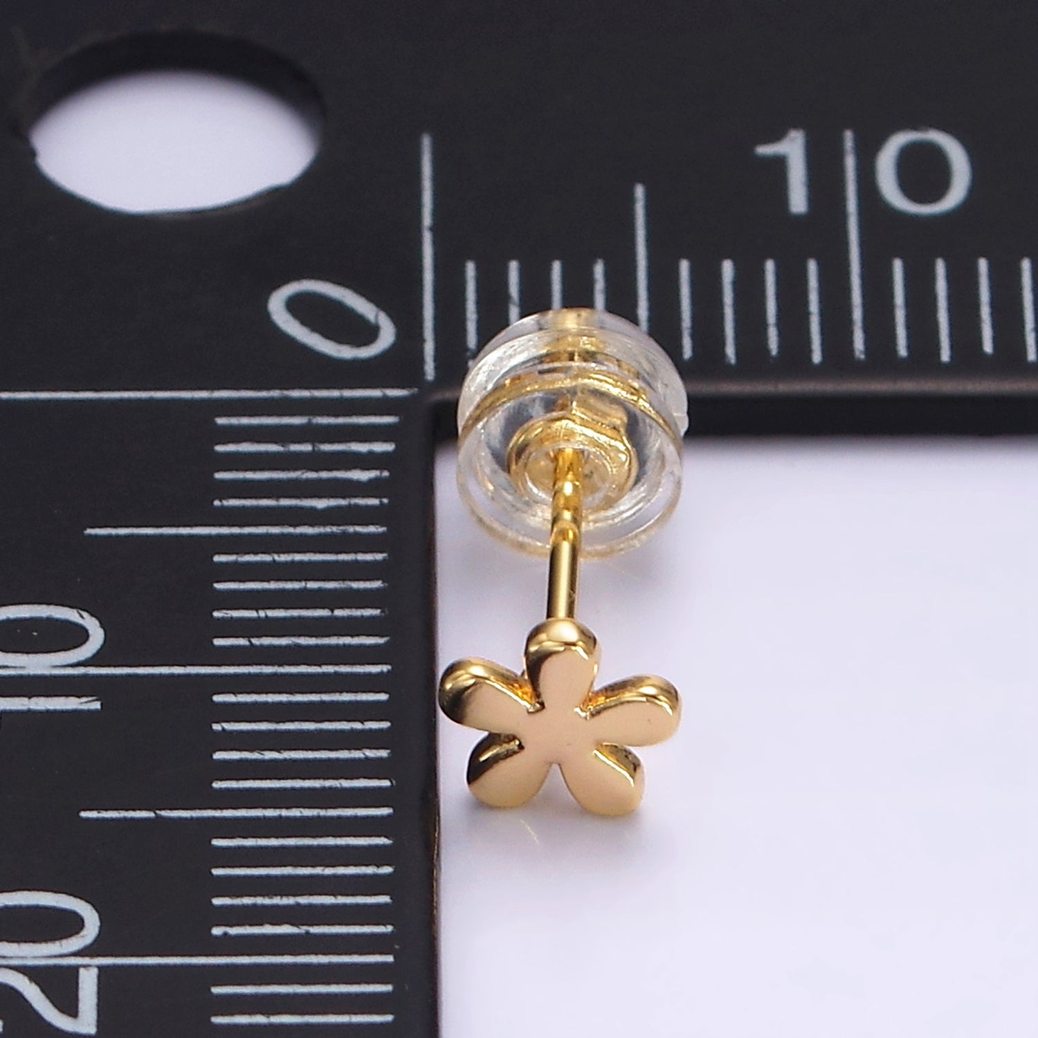 16K Gold Filled 5mm Flower Minimalist Mini Stud Earrings | AE897 - DLUXCA