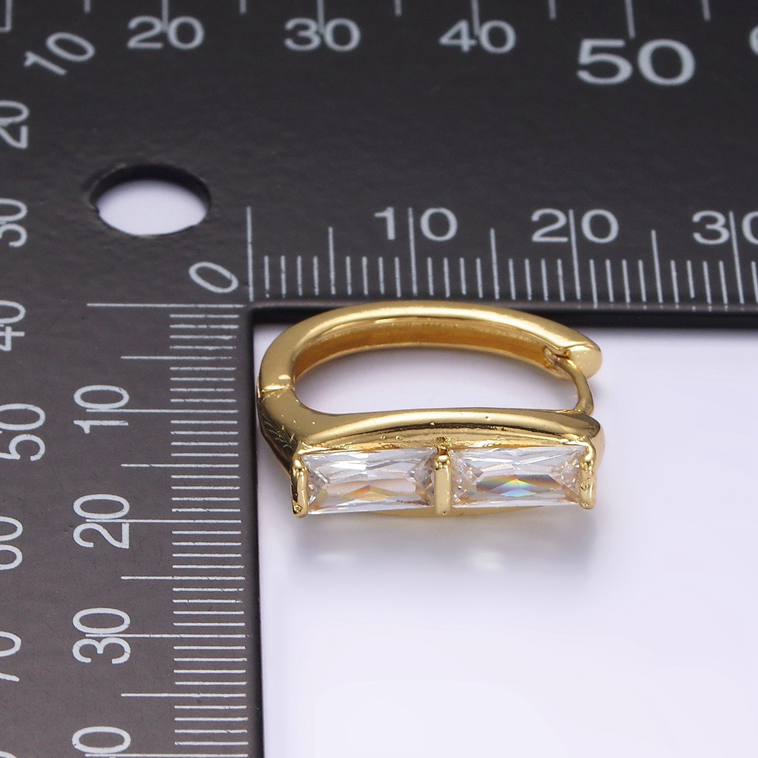 14K Gold Filled Double Clear Baguette Lined 20mm Huggie Earrings | AE917 - DLUXCA