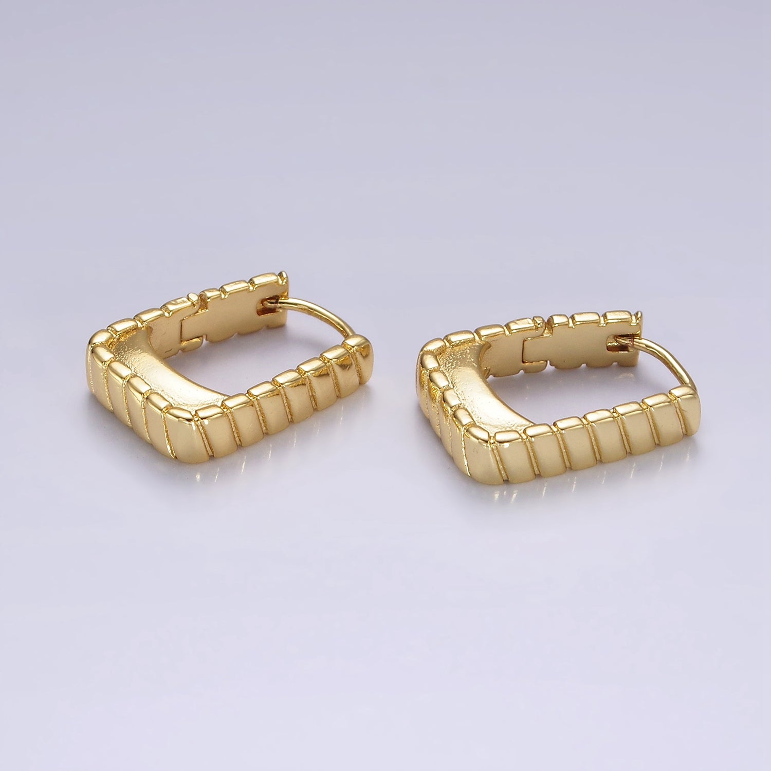 14K Gold Filled 20mm Line-Textured Rectangular Minimalist Huggie Earrings | AE919 - DLUXCA