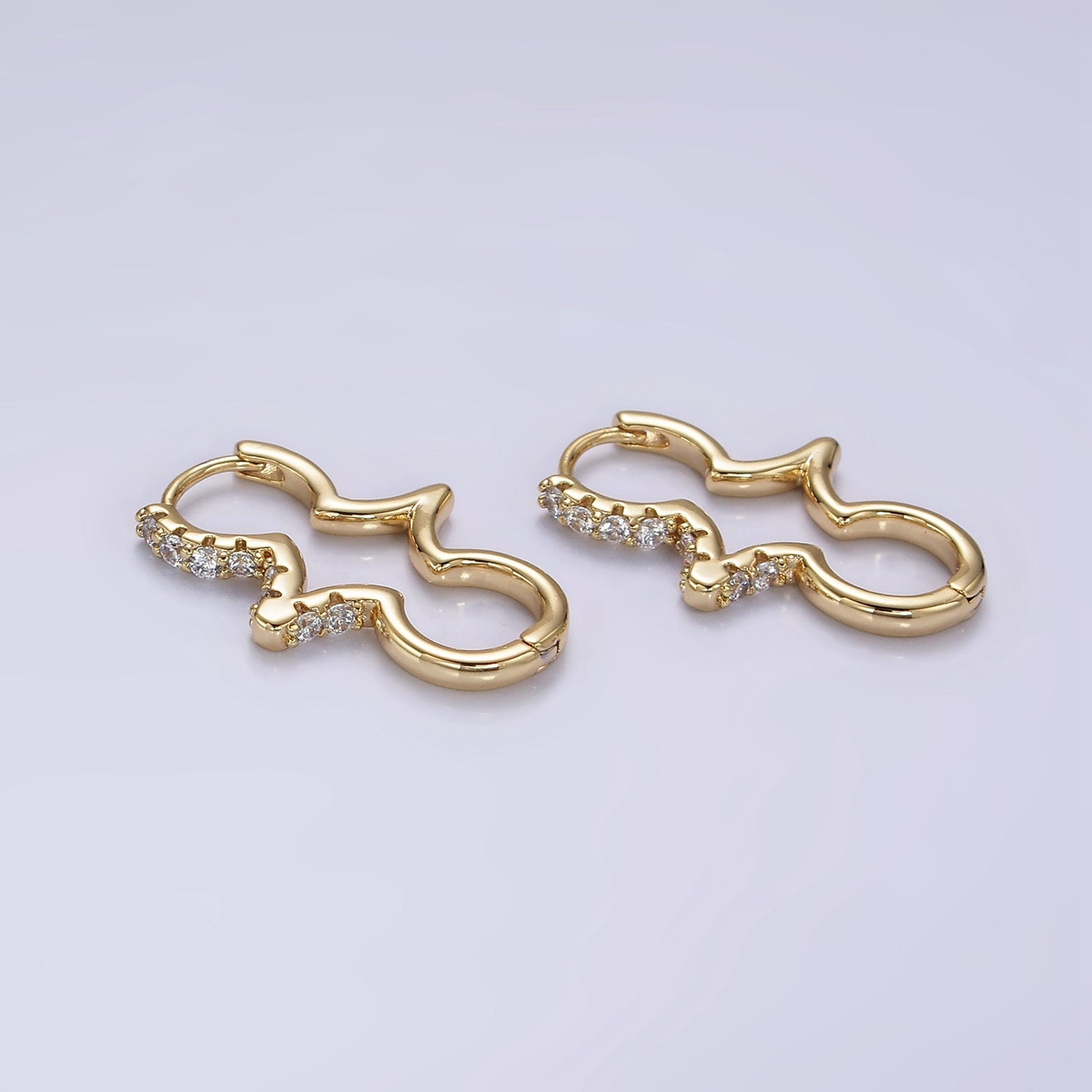 14K Gold Filled Micro Paved CZ Geometric Edged Drop Huggie Earrings | AE930 - DLUXCA