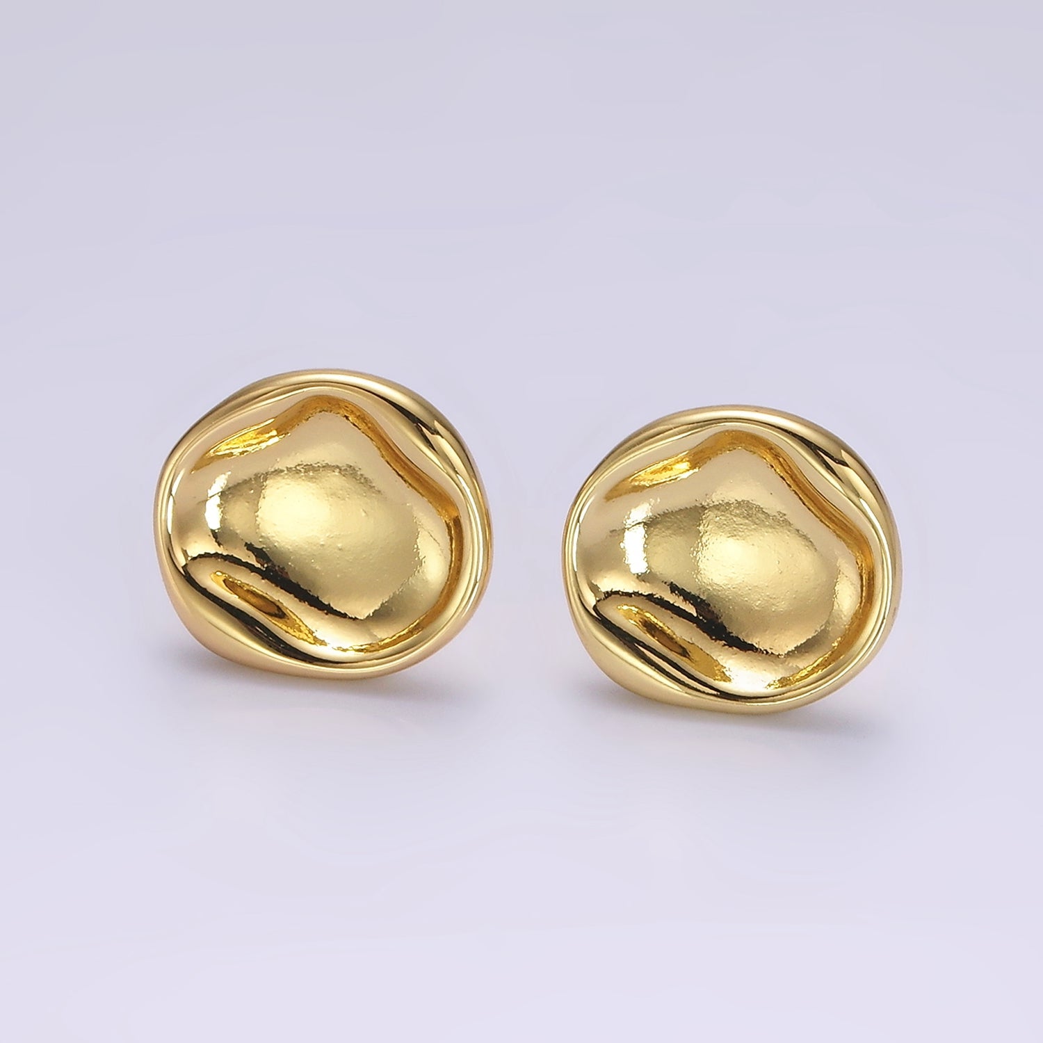 14K Gold Filled Stamped Dome Molten Round Stud Earrings | AE941 - DLUXCA