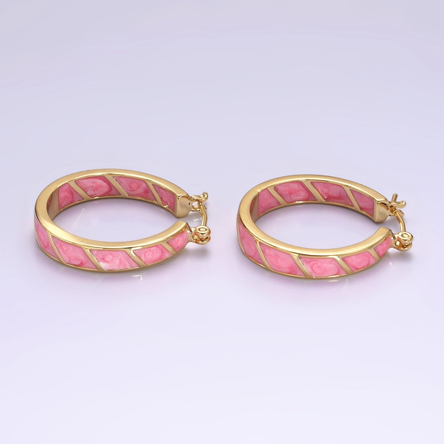 14K Gold Filled Purple, Teal, Pink, White Enamel Front-Facing Round Latch Hoop Earrings | AE945 - AE948 - DLUXCA