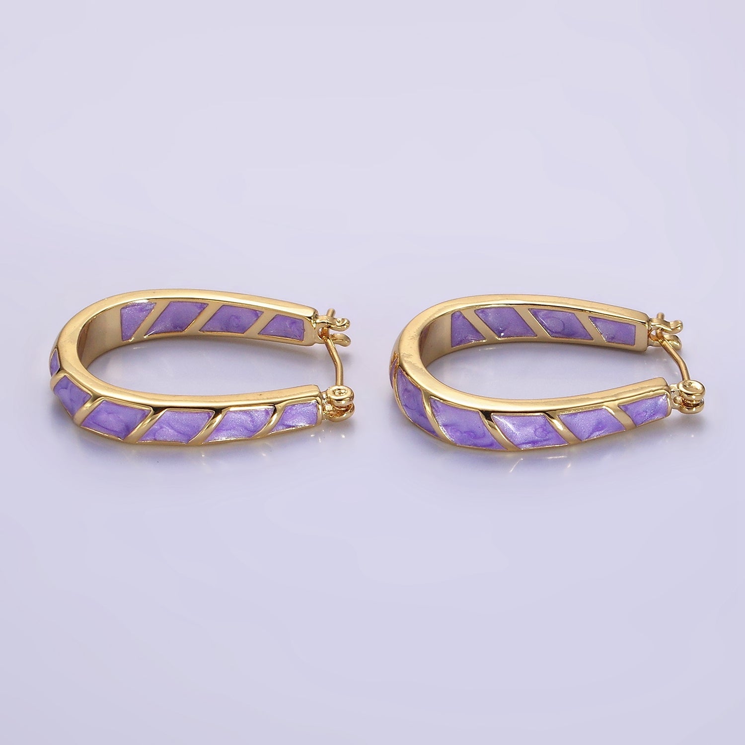 14K Gold Filled Purple, Teal, Pink, White Enamel Front-Facing U-Shaped Latch Hoop Earrings | AE951 - AE954